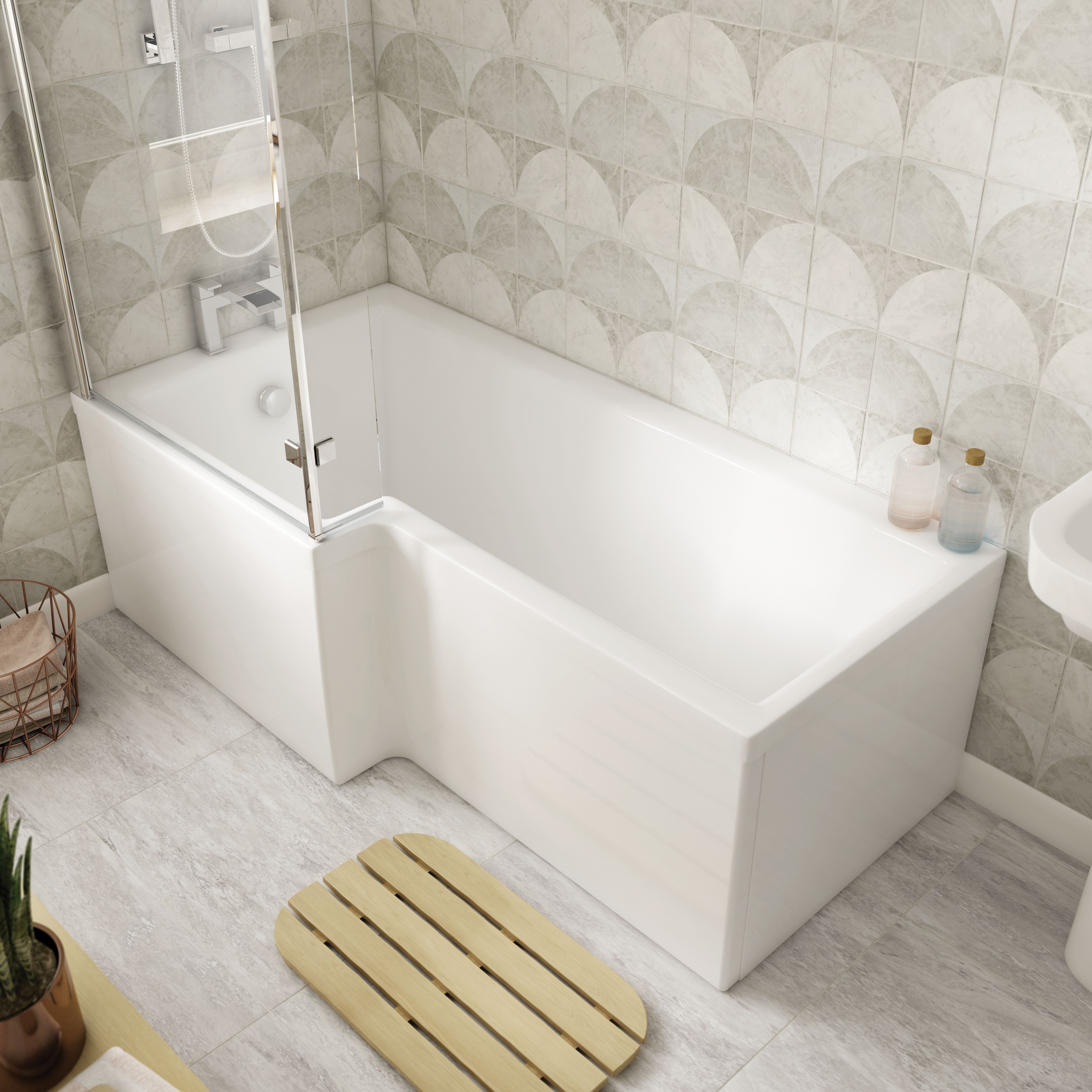 Image of Wickes Veroli L-Shaped Left Hand Shower Bath - 1500 x 850mm