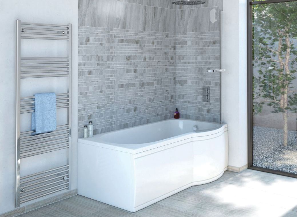 Image of Wickes Valsina Right Hand P-Shaped Undrilled Shower Bath - 1675 x 800mm