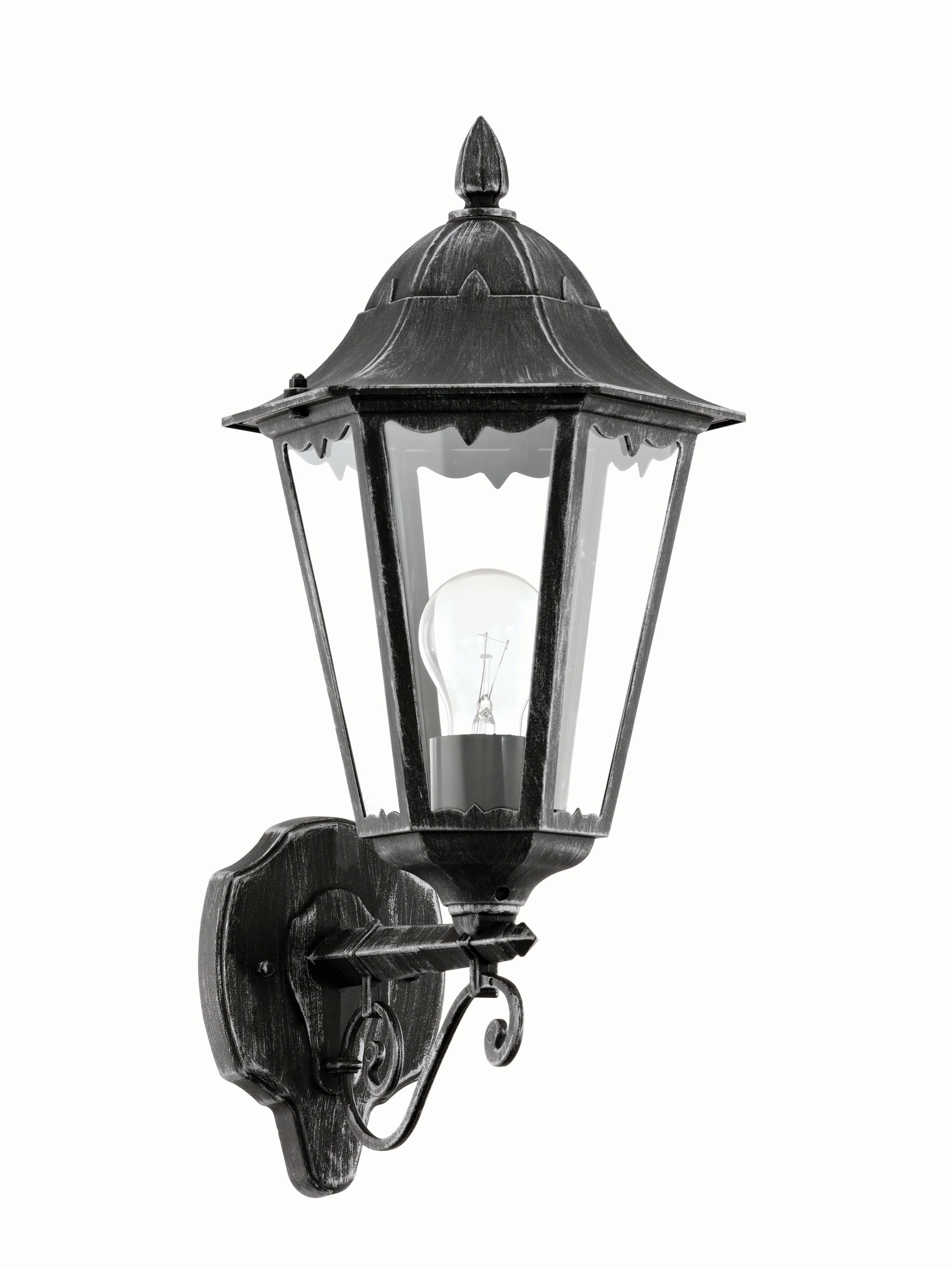 Eglo Navedo Outdoor Black & Silver LED Up Lantern Wall Light - 60W E27