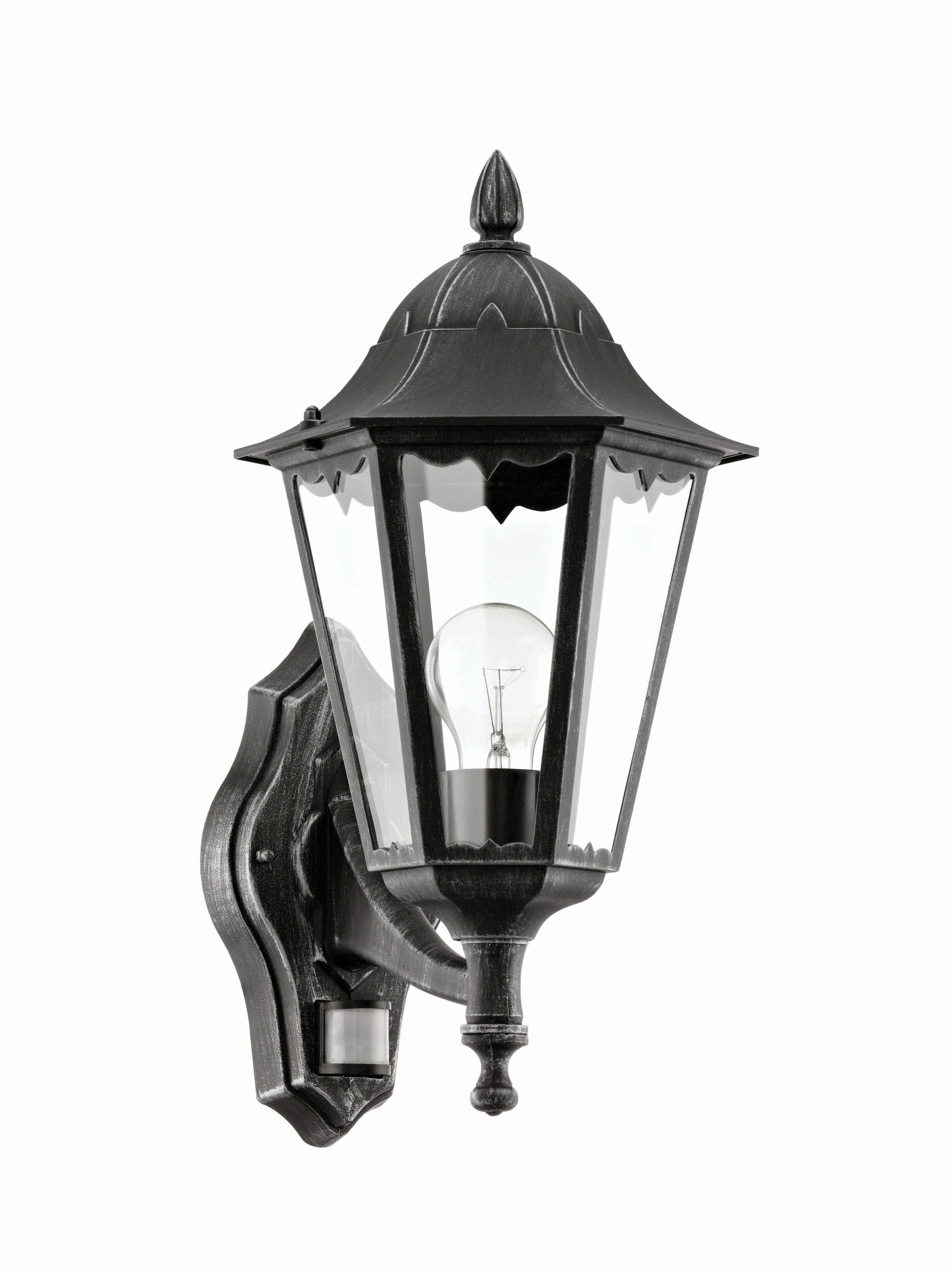 Image of Eglo Navedo Outdoor Black & Silver LED Up Lantern PIR Sensor Wall Light - 60W E27