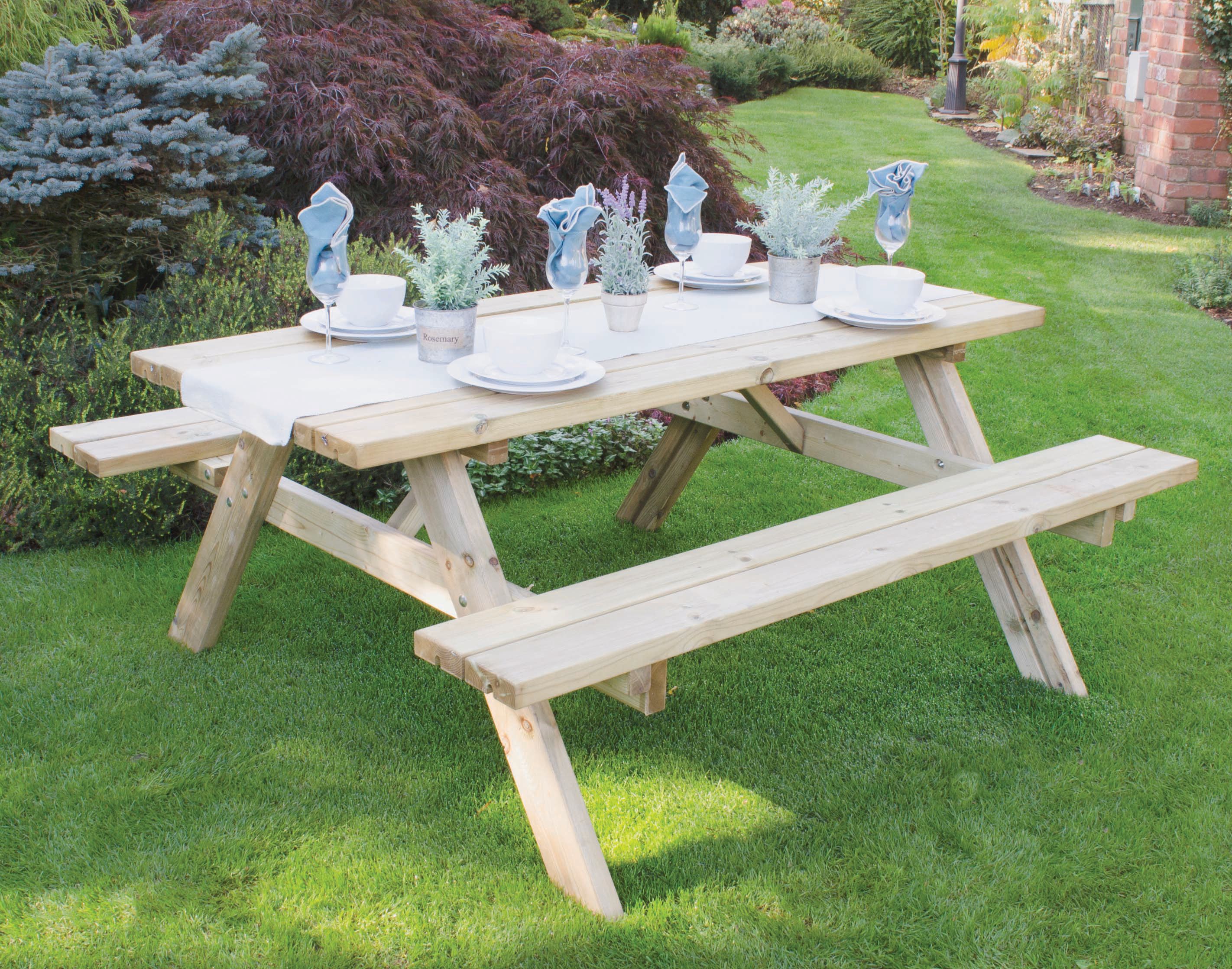 Forest Garden Rectangular Picnic Bench & Table - Large