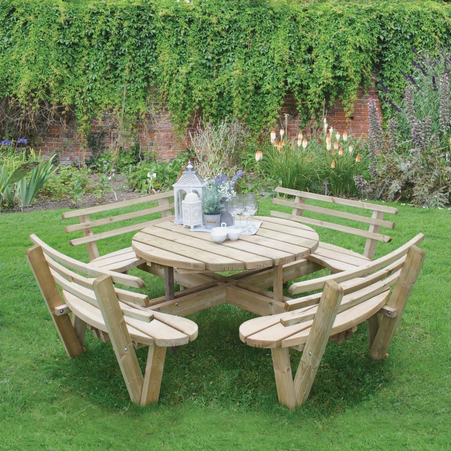 Image of Forest Garden Circular Picnic Table with Seat Backs