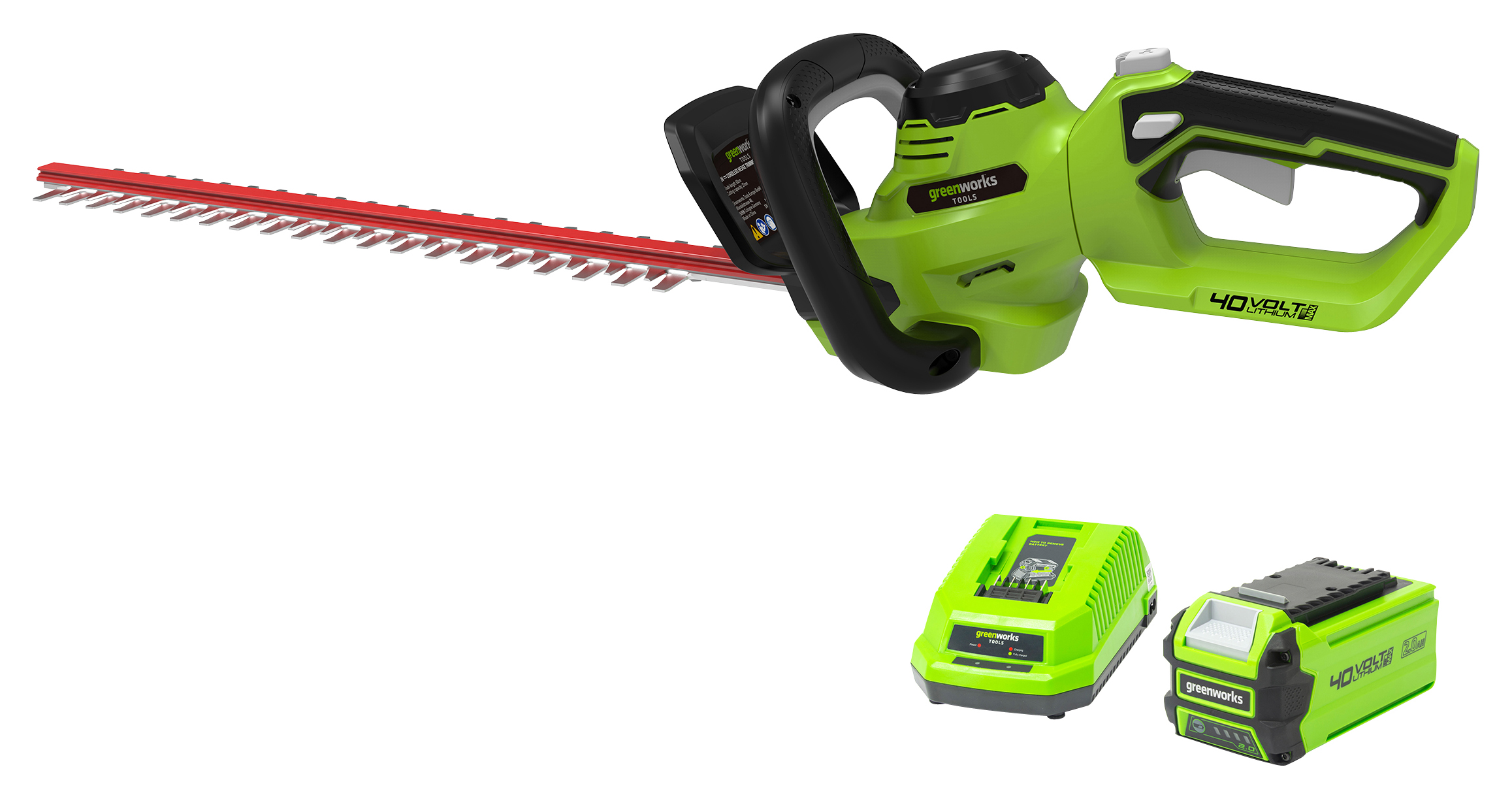Greenworks Cordless Hedge Trimmer with 2Ah Battery & Charger - 40V