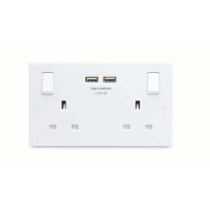 1/2/3XDouble Wall UK Plug Socket 2 Gang 13A with 2 USB Charger Port Outlet Plate 