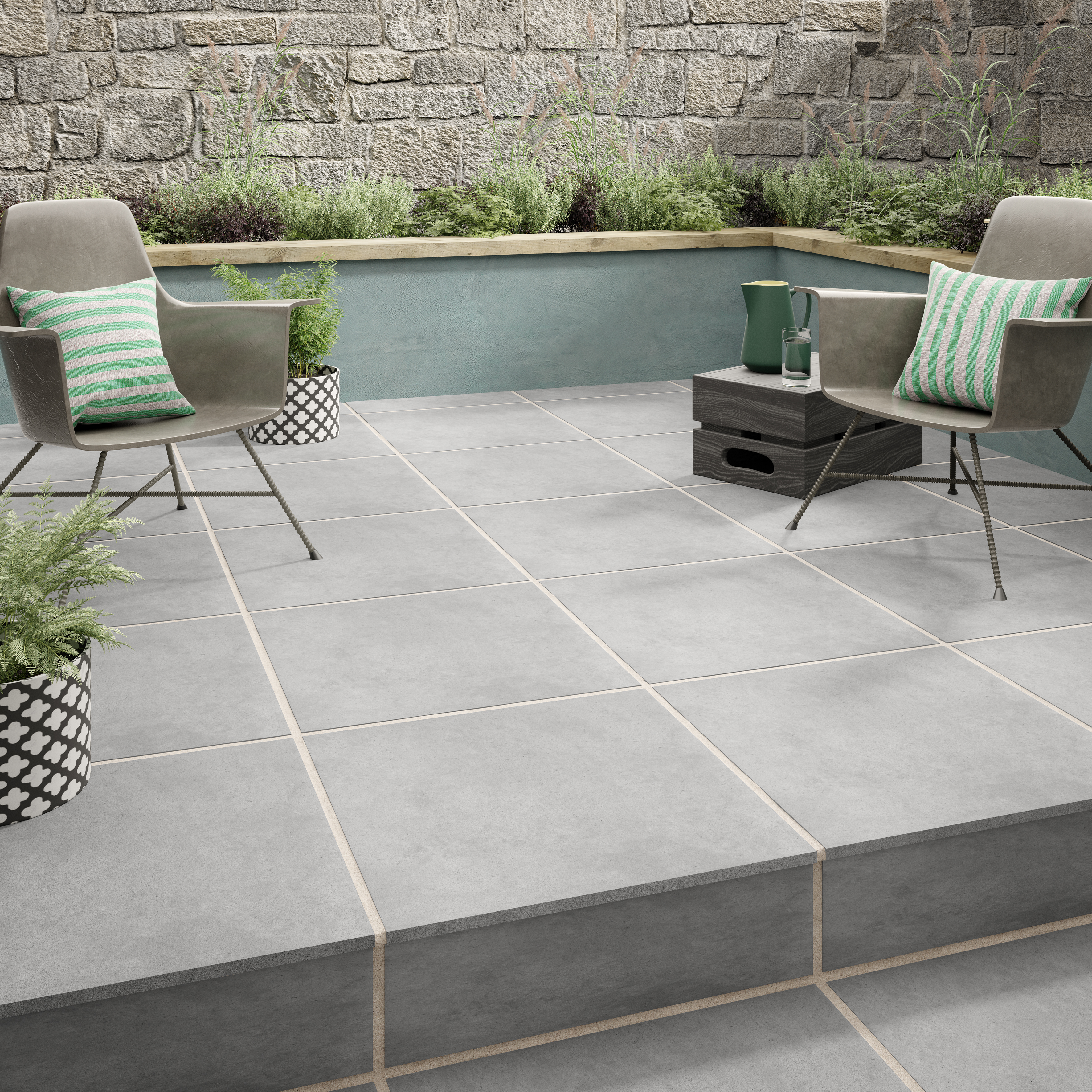 Croyde Grey Outdoor Porcelain Paving Tile - 610 x 610 x 20mm - Pack of 2