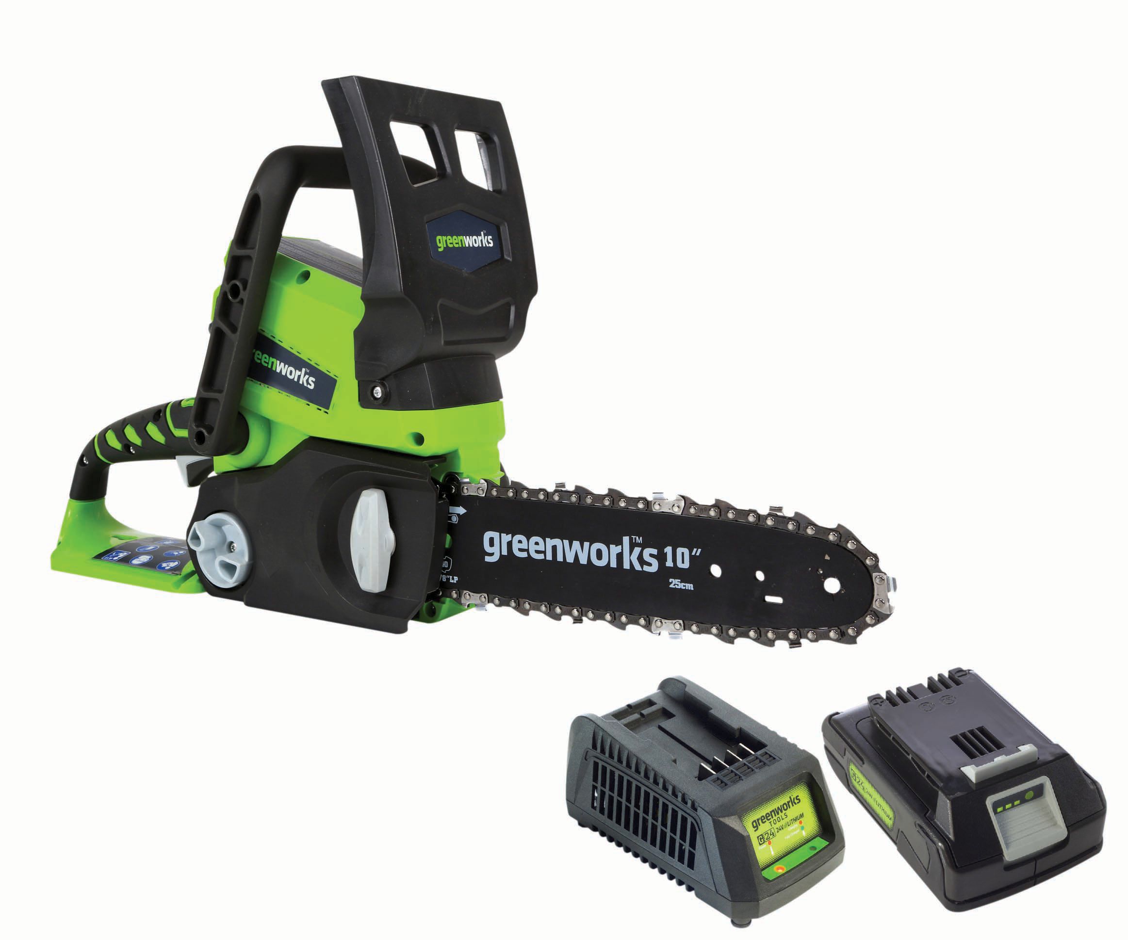 Image of Greenworks Cordless Chainsaw 24V with 2Ah Battery & Charger