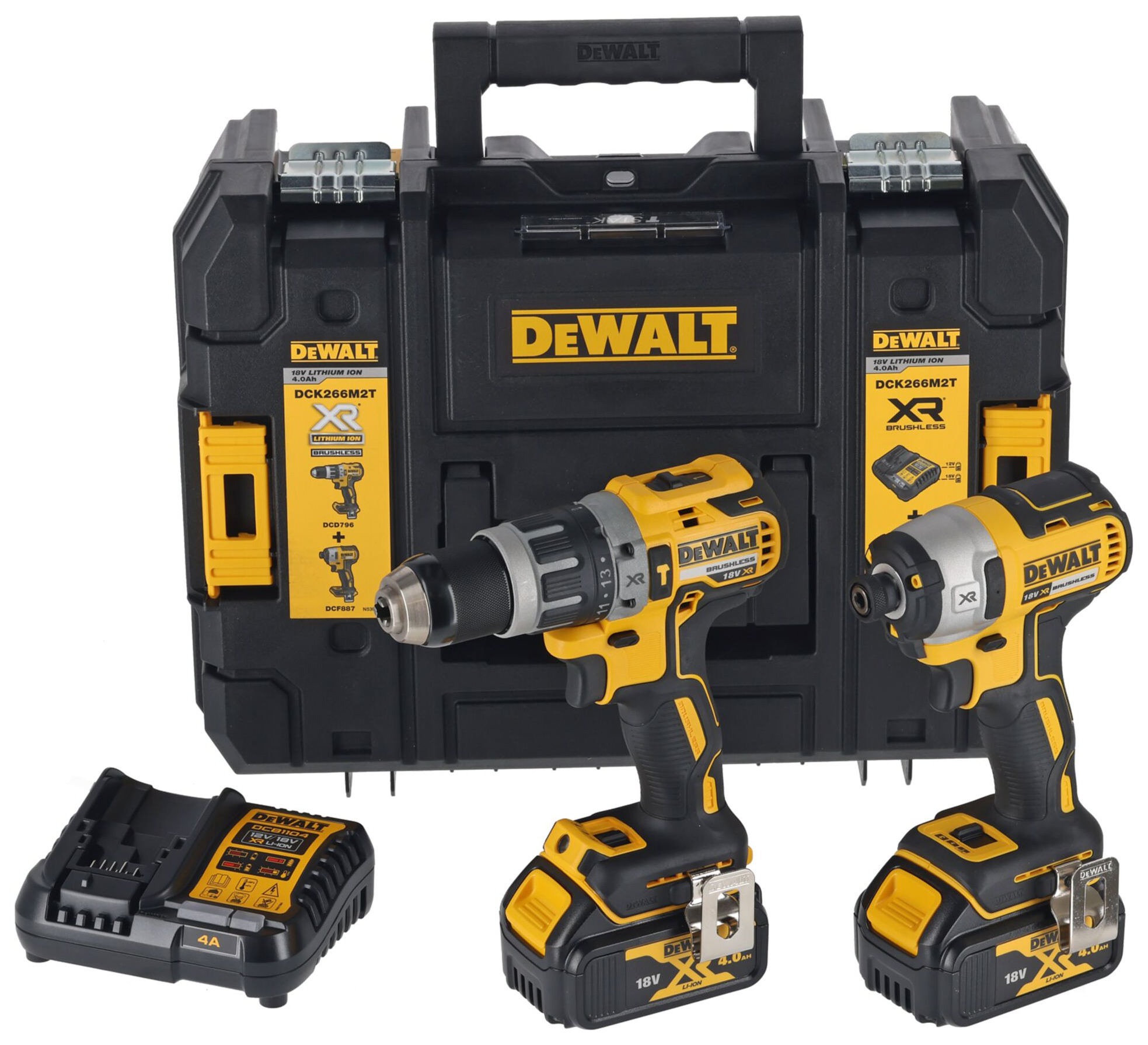 DEWALT DCK266M2T 18V XR 2 x 4.0Ah Cordless Brushless Hammer Drill and Impact Driver Twin Kit