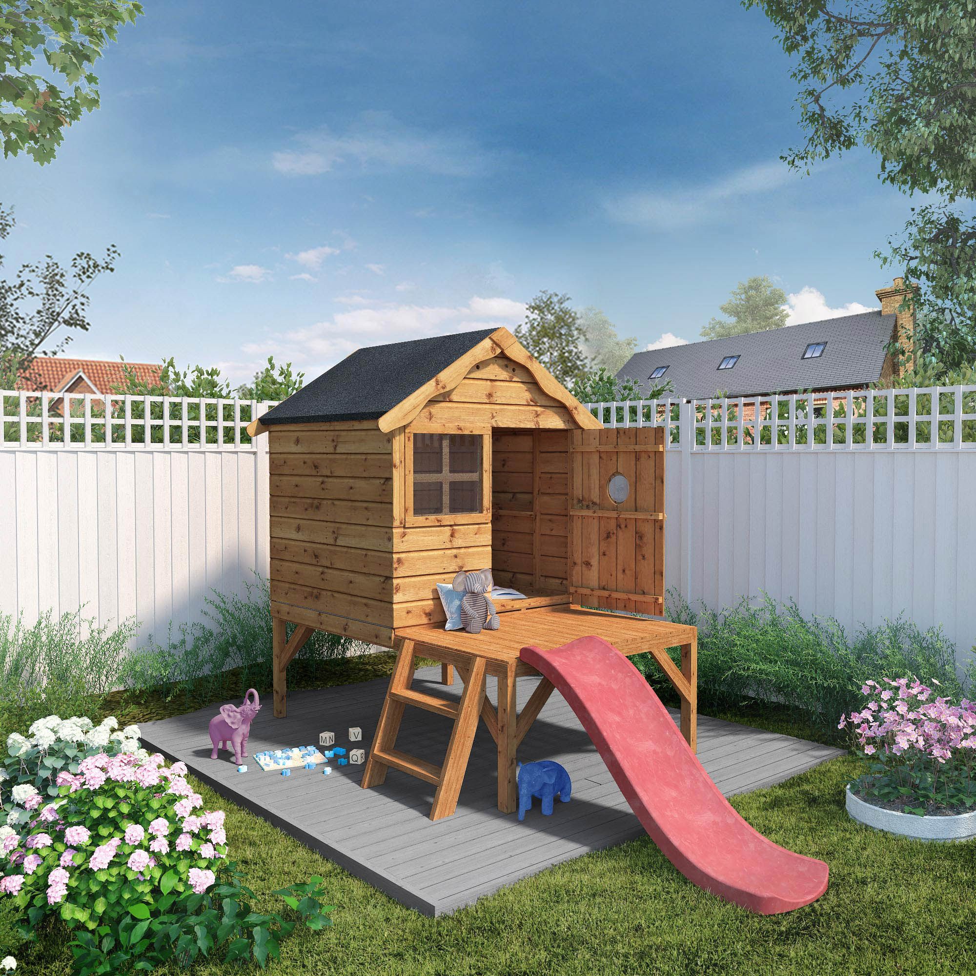 Image of Mercia 10 x 5ft Wooden Snug Playhouse including Tower & Slide