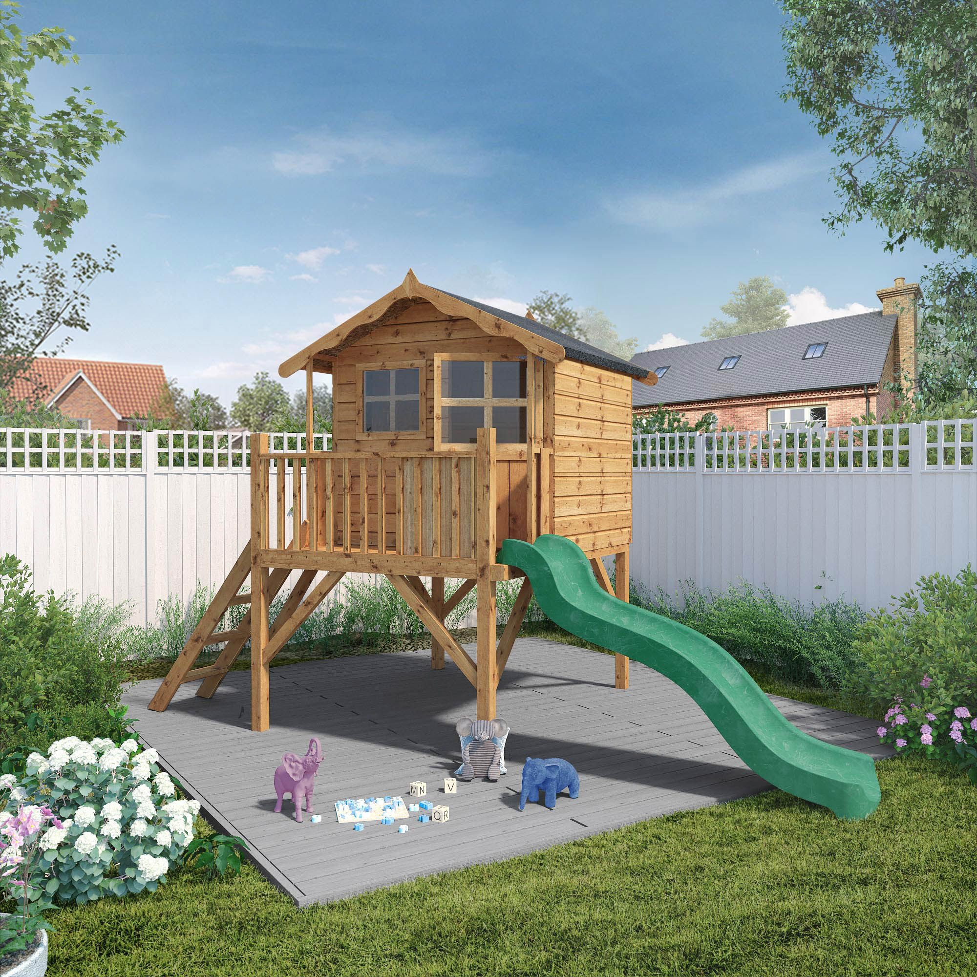Image of Mercia 12 x 5ft Wooden Poppy Playhouse including Tower & Slide