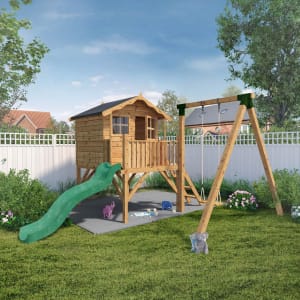 Image of Mercia 12 x 13ft Poppy Raised Wooden Playhouse including Swing & Slide with Assembly