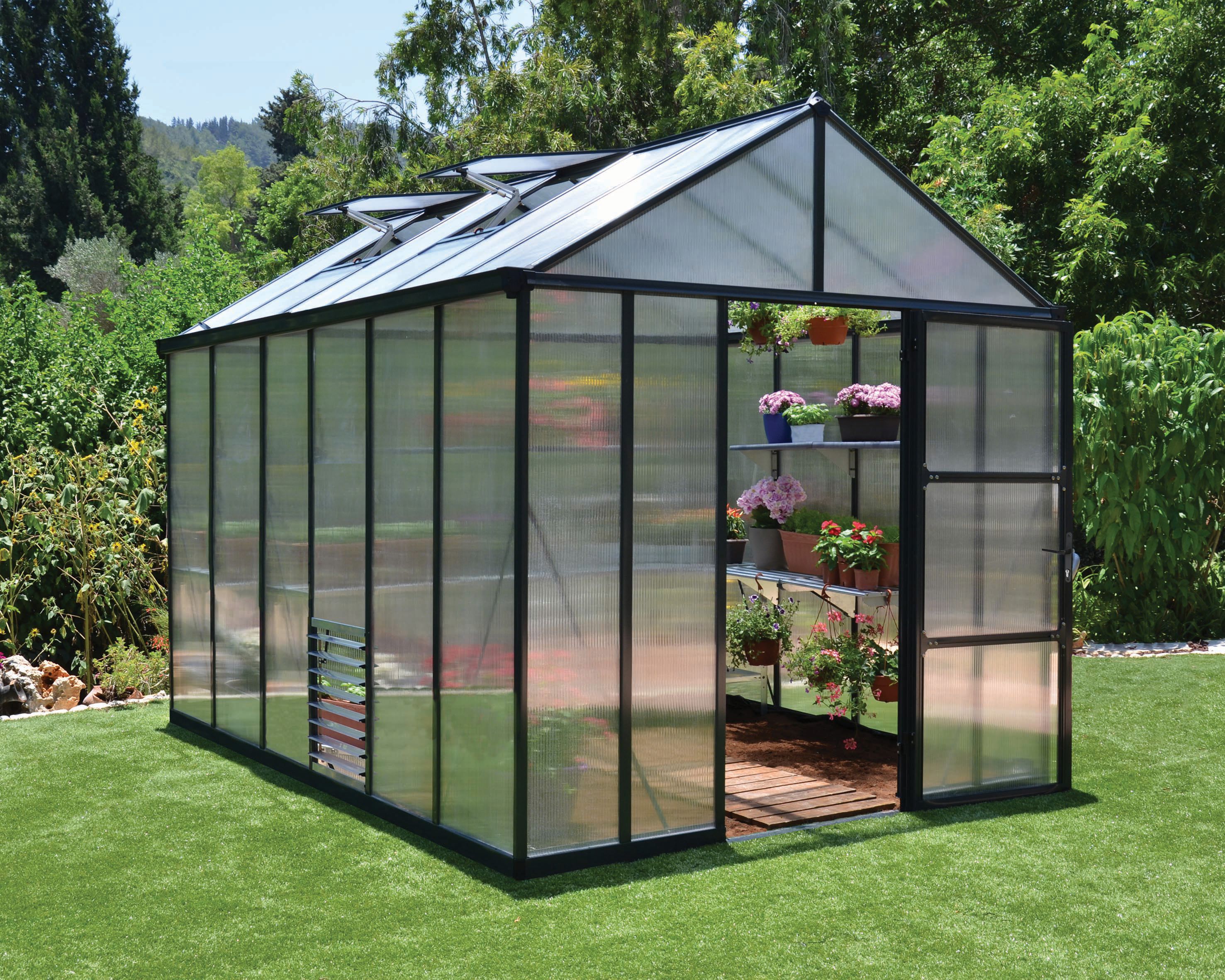 Palram Canopia Glory Large Aluminium Apex Greenhouse with Polycarbonate Panels - 8 x 12ft