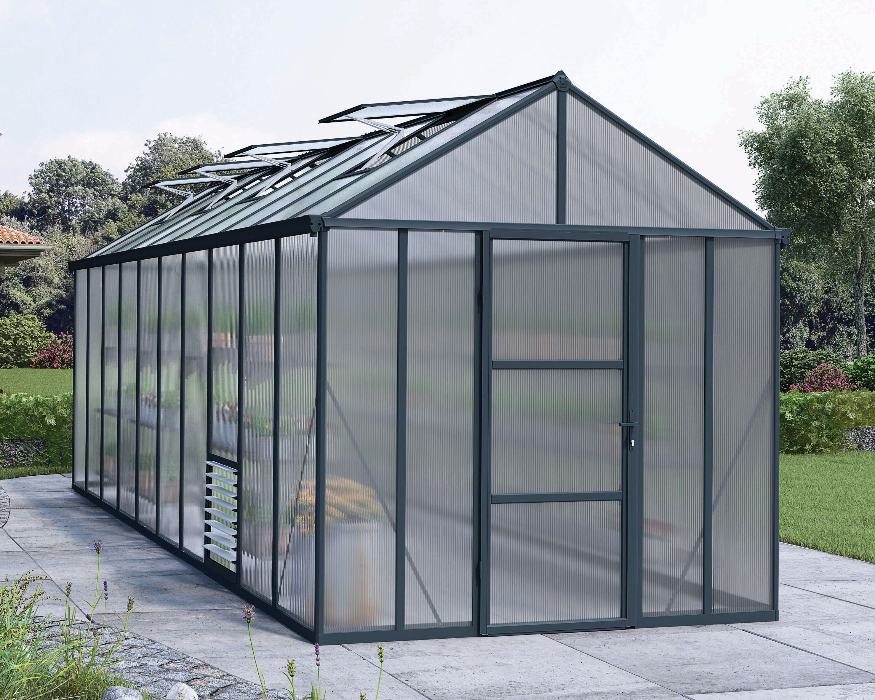 Palram Canopia 8 x 20ft Glory Long Aluminium Apex Greenhouse with Polycarbonate Panels