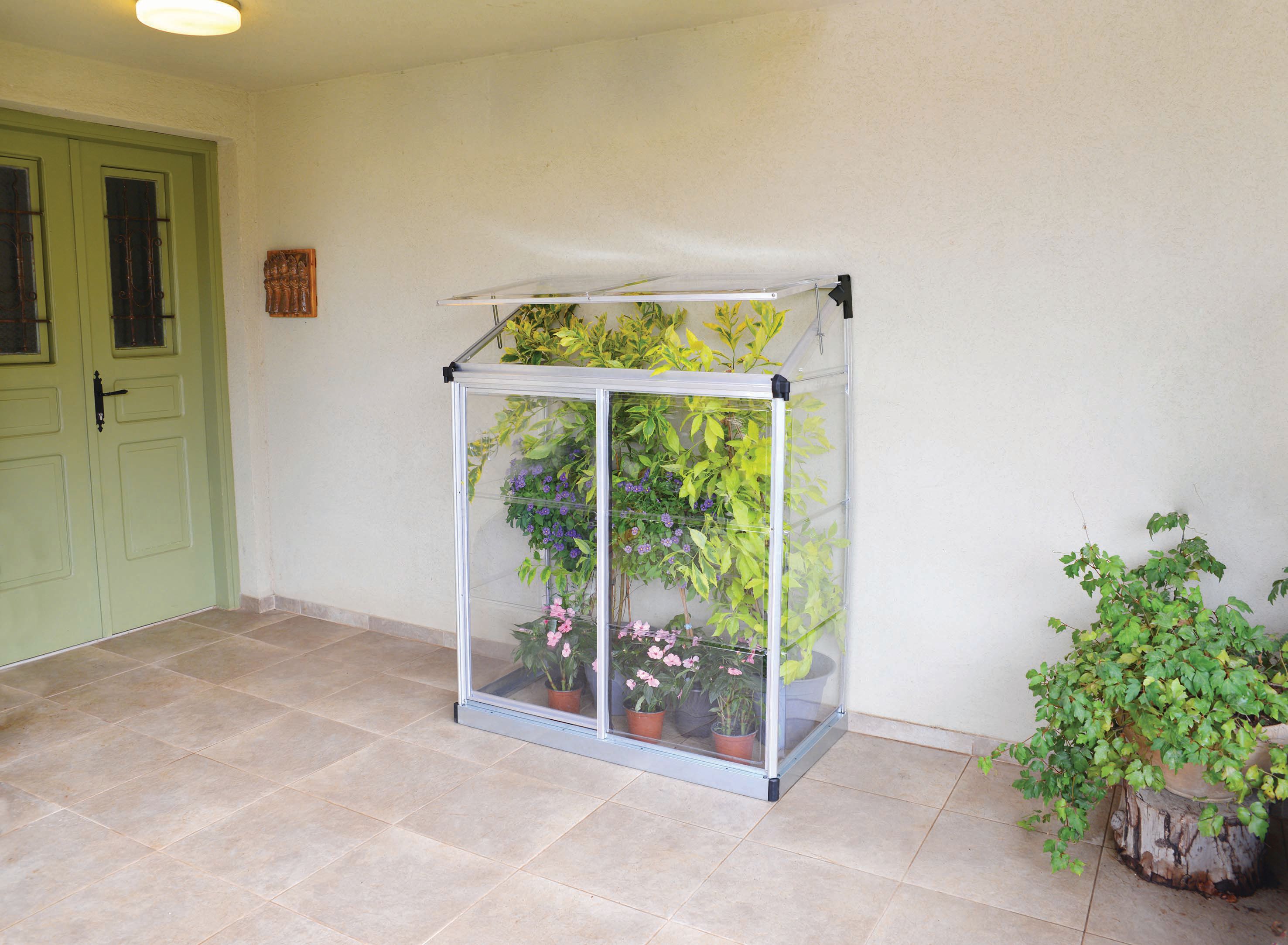 Palram Canopia Lean-To Aluminium Greenhouse with Clear Polycarbonate Panels - 4 x 2ft