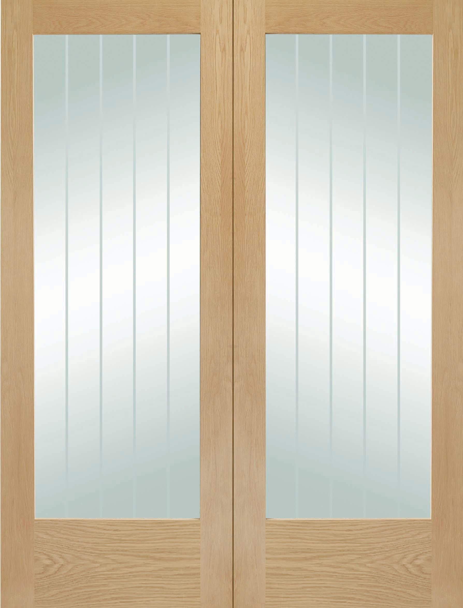 Image of XL Suffolk Internal Oak Veneer Door Pair with Clear Etched Glaze - 1981 x 762mm