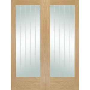 XL Suffolk Internal Oak Veneer Door Pair with Clear Etched Glaze 1981 x 762mm