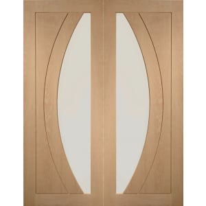 XL Joinery Salerno Glazed Oak Patterned French Doors - 1981 mm