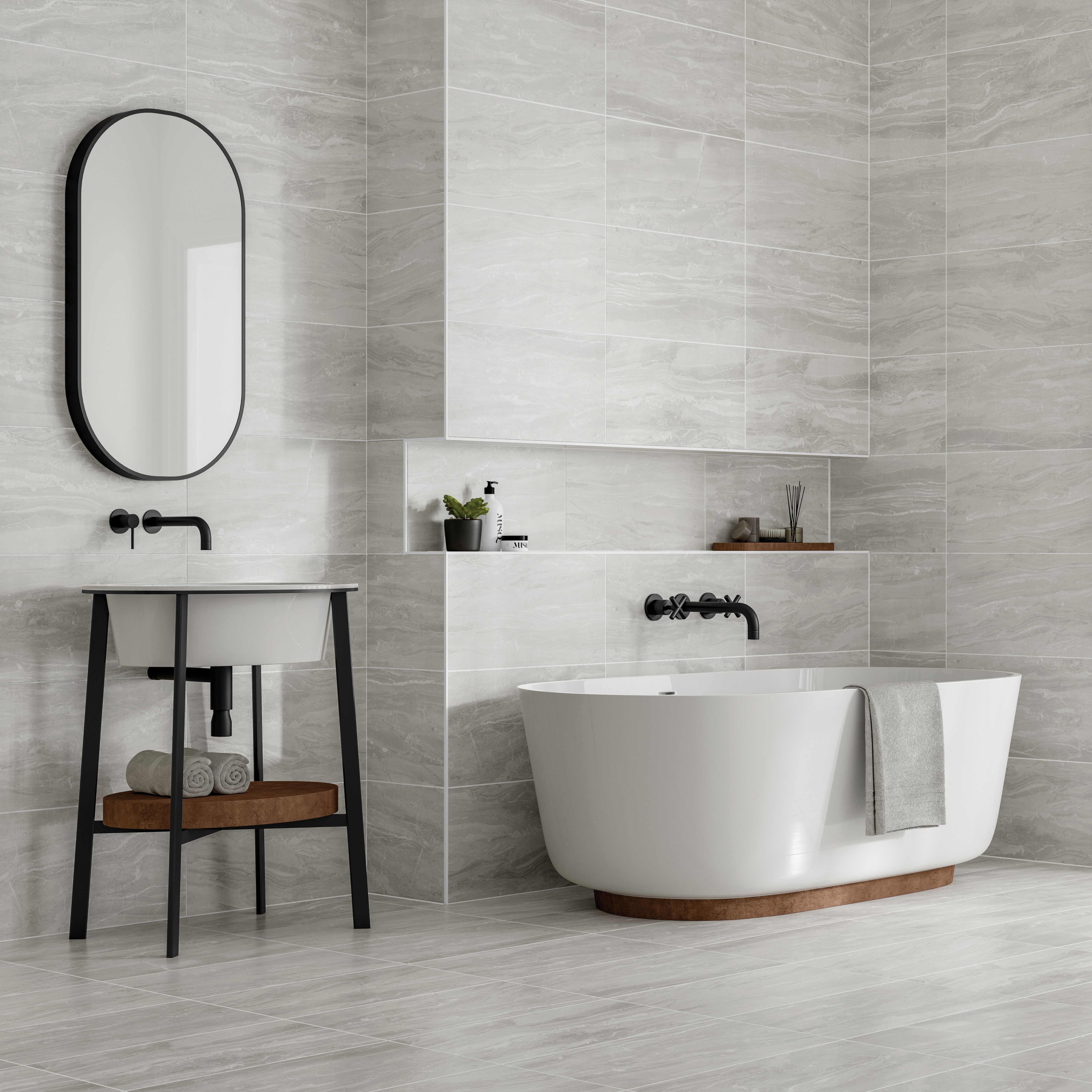 Image of Wickes Callika™ Mist Grey Porcelain Wall & Floor Tile - 600 x 300mm