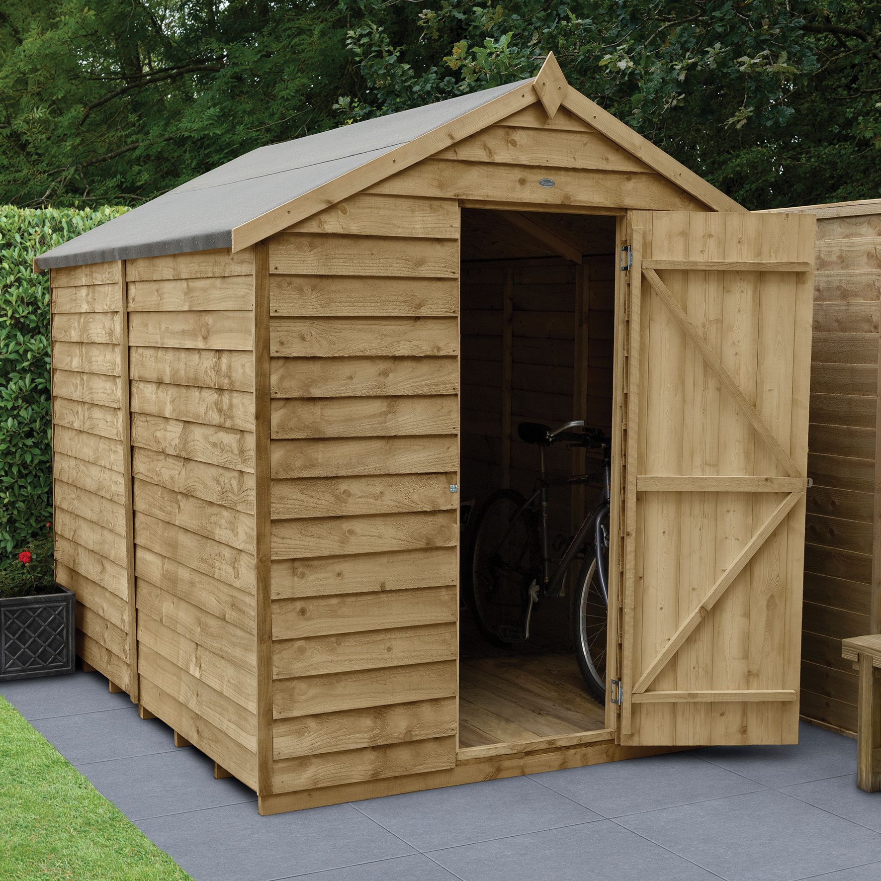 Forest Garden 8 x 6ft Windowless Overlap Apex Pressure Treated Shed with Assembly