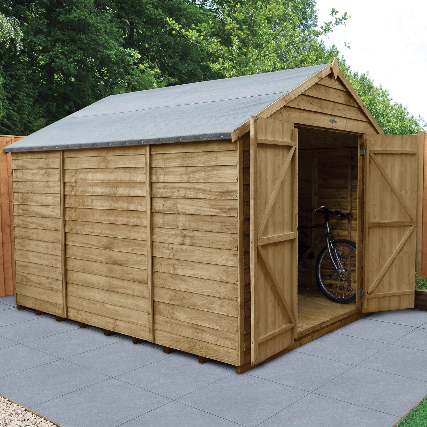 Image of Forest Garden 10 x 8ft Large Double Door Windowless Overlap Apex Pressure Treated Shed with Assembly
