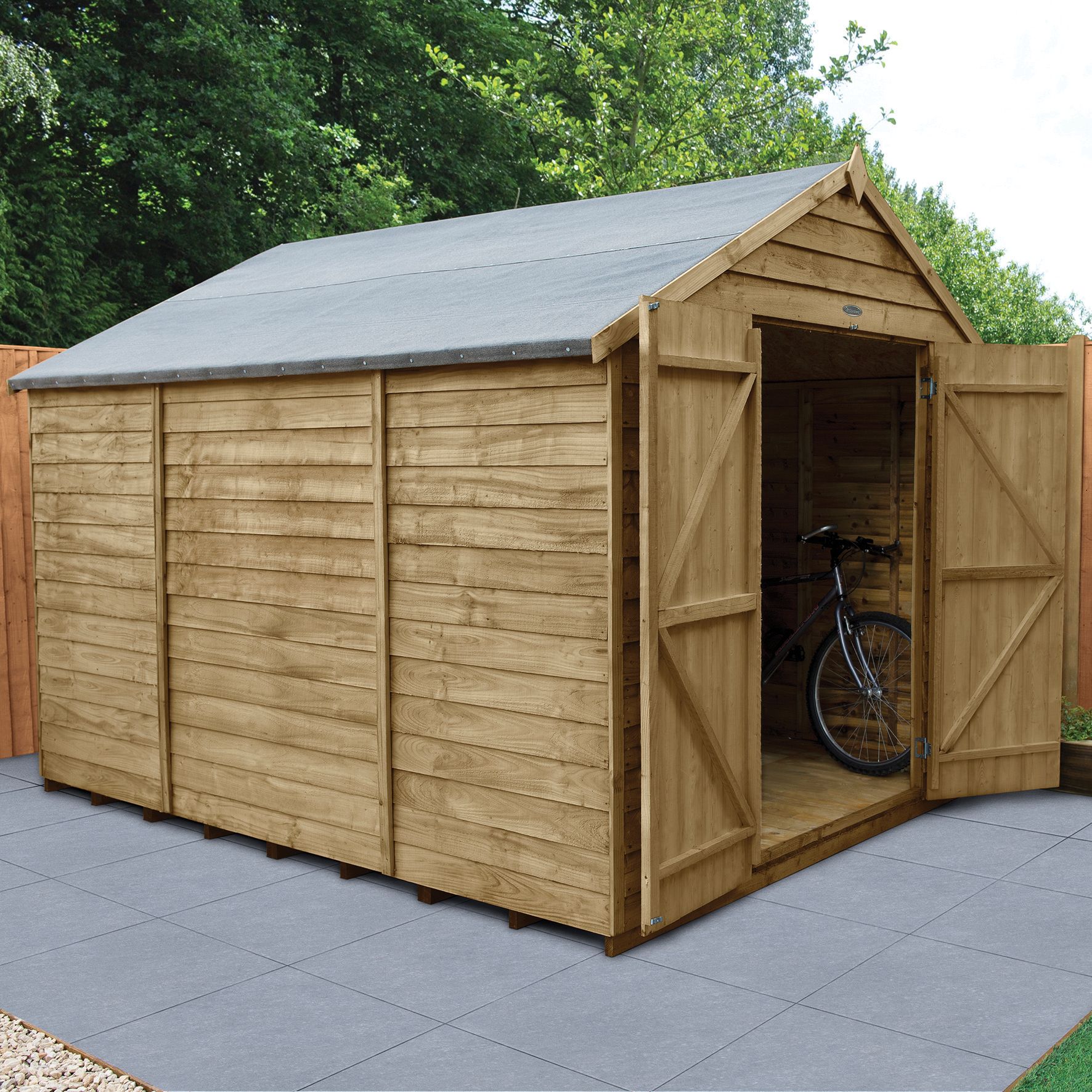 Forest Garden 10 x 8ft Large Double Door Windowless Overlap Apex Pressure Treated Shed with Assembly