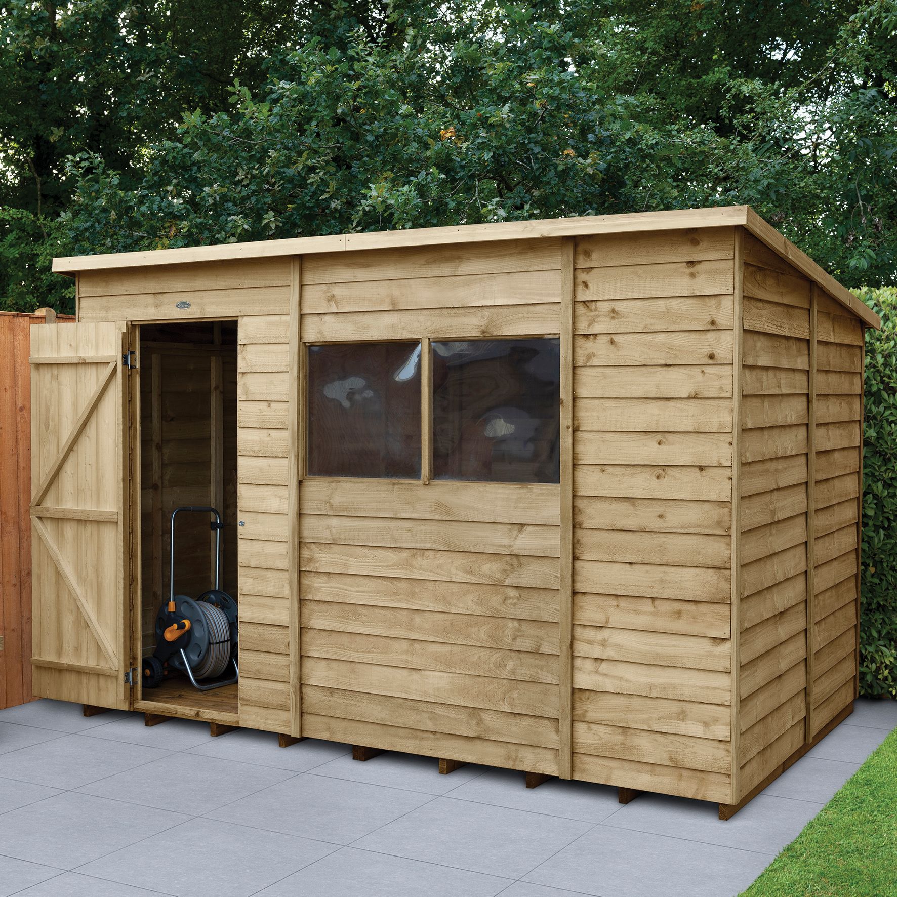 Forest Garden 10 x 6ft Overlap Pent Pressure Treated Shed with Assembly