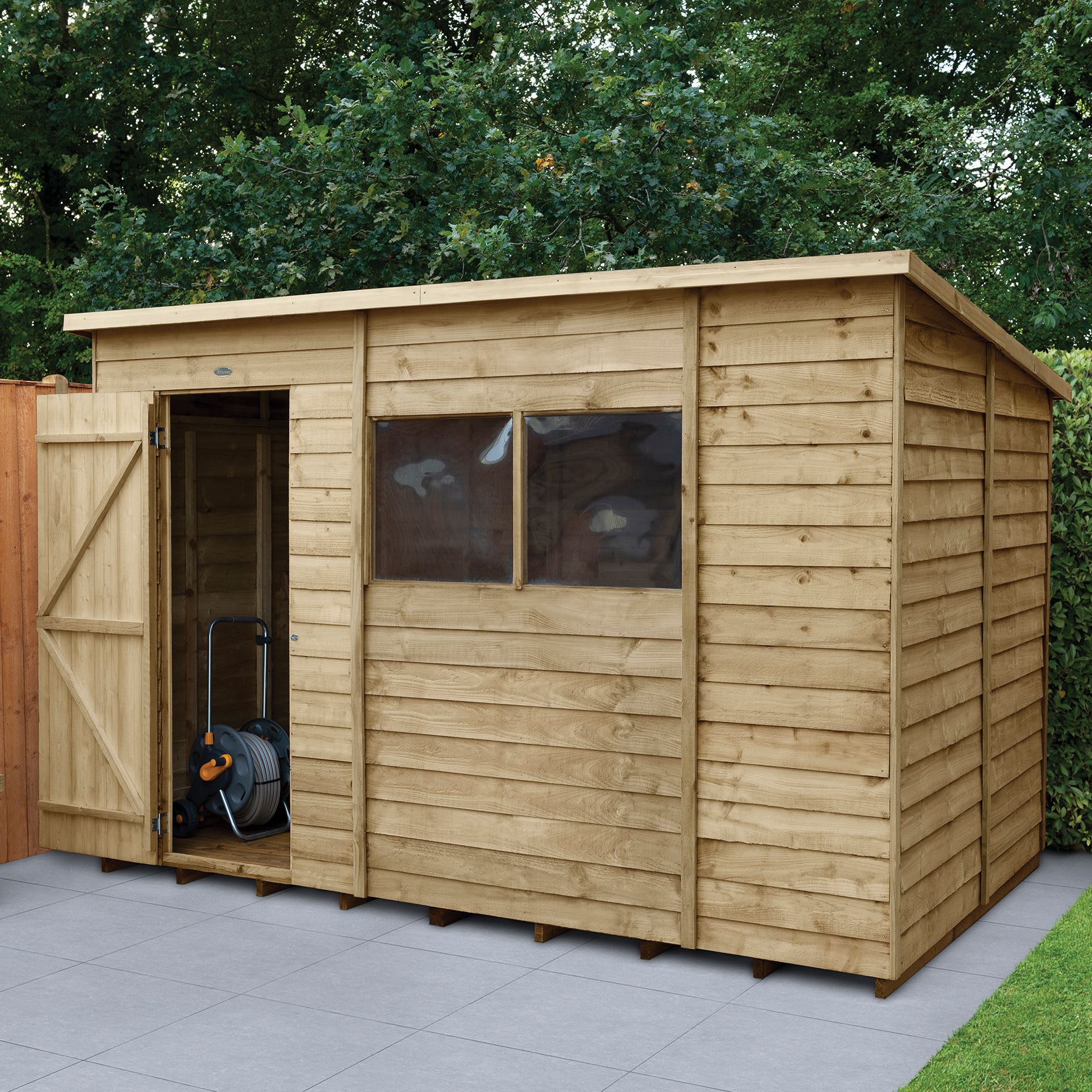 Forest Garden 10 x 6ft Overlap Pent Pressure Treated Shed with Assembly ...