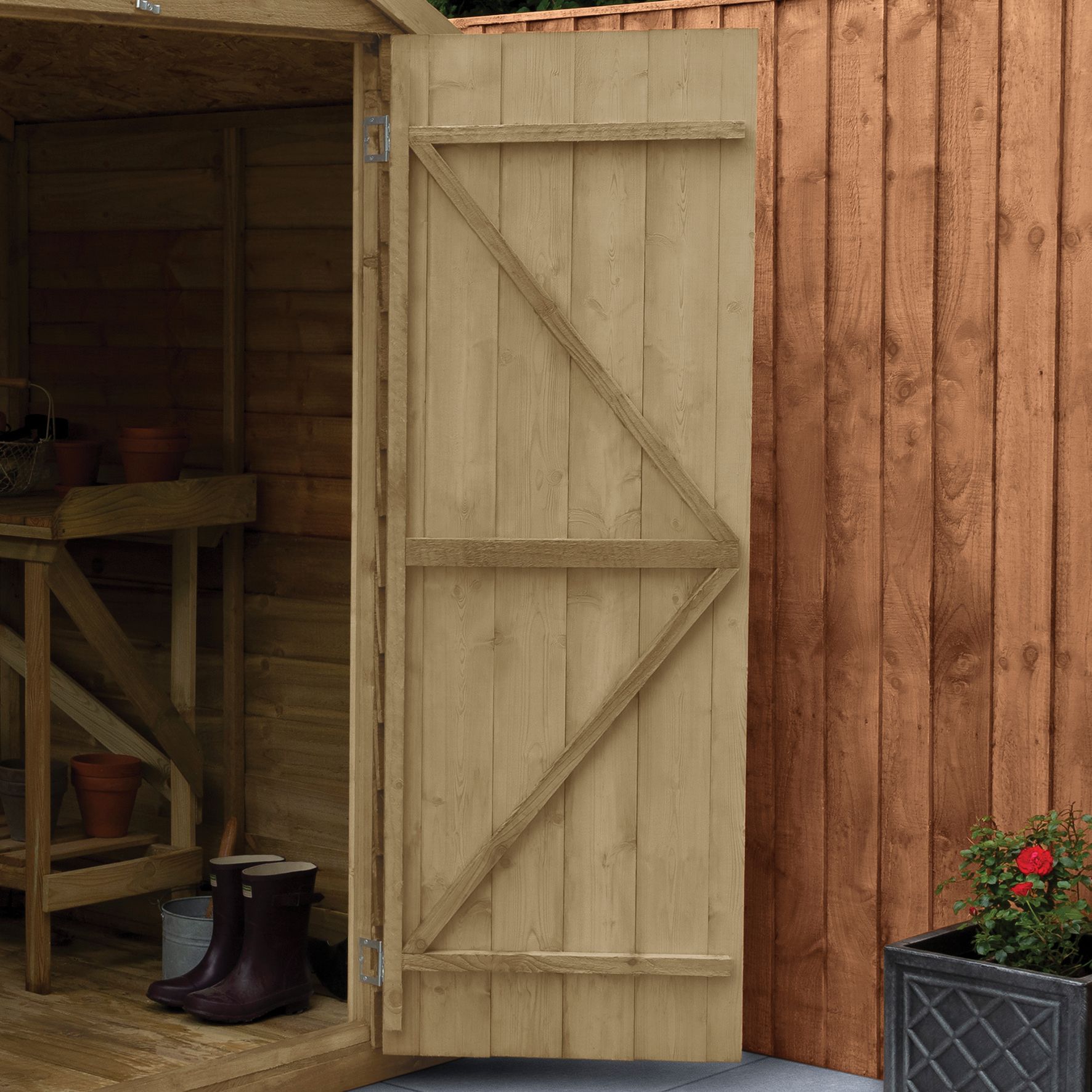 Forest Garden 8 x 6ft Overlap Reverse Apex Pressure Treated Shed with Assembly