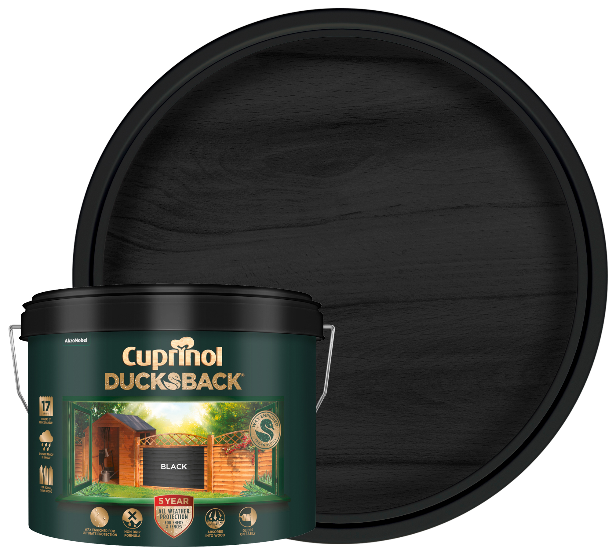 Cuprinol 5 Year Ducksback Matt Shed & Fence Treatment - Black - 9L