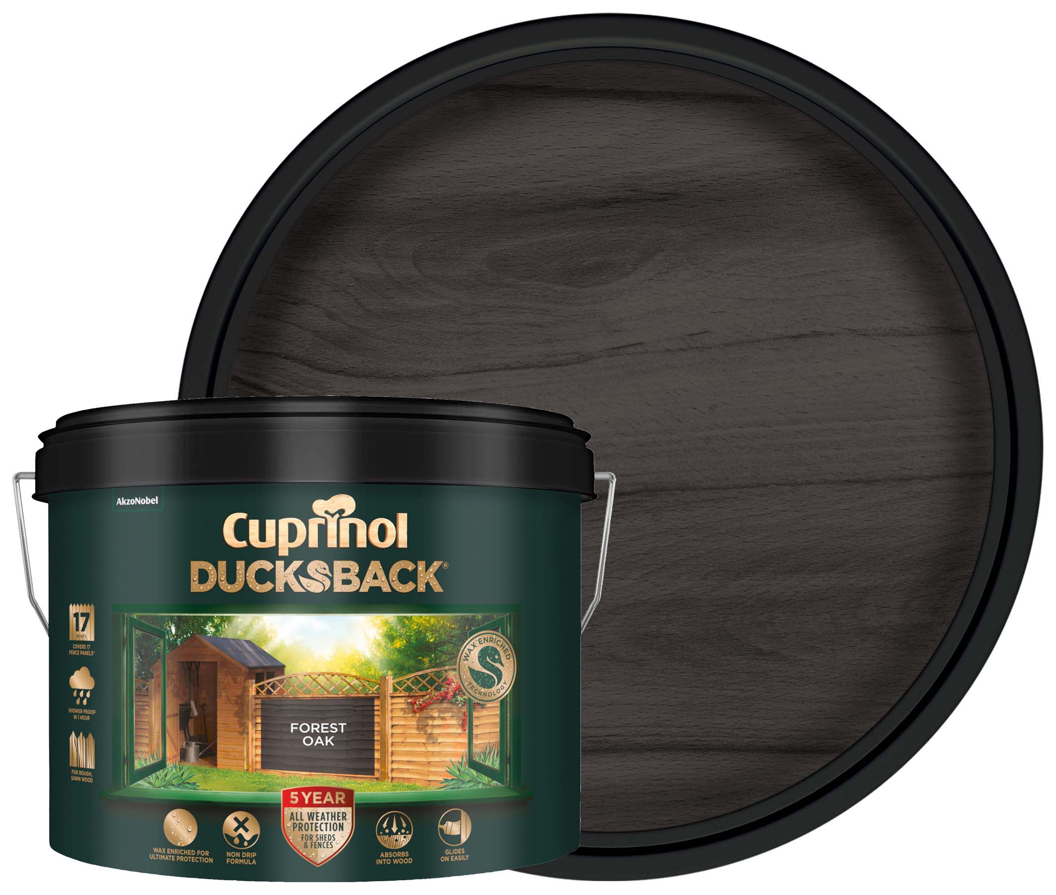 Image of Cuprinol 5 Year Ducksback Matt Shed & Fence Treatment - Forest Oak 9L