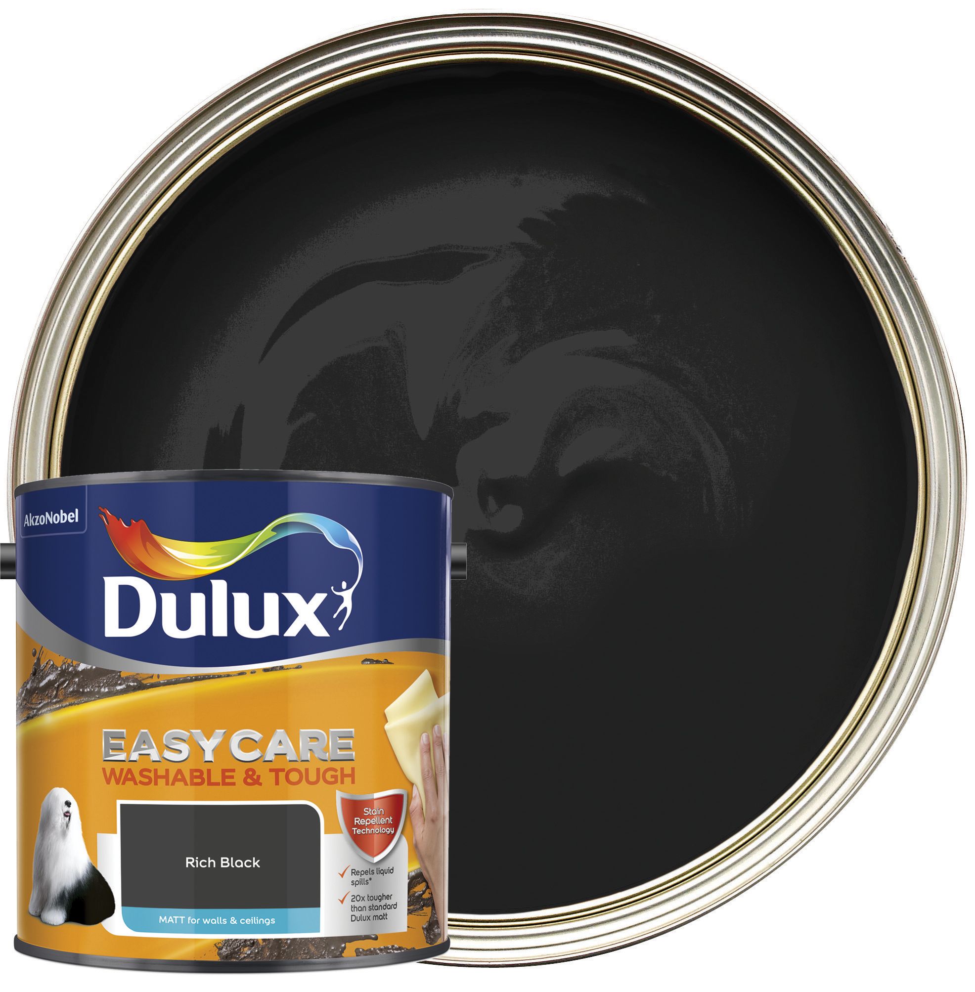 Image of Dulux Easycare Washable & Tough Matt Emulsion Paint - Rich Black - 2.5L