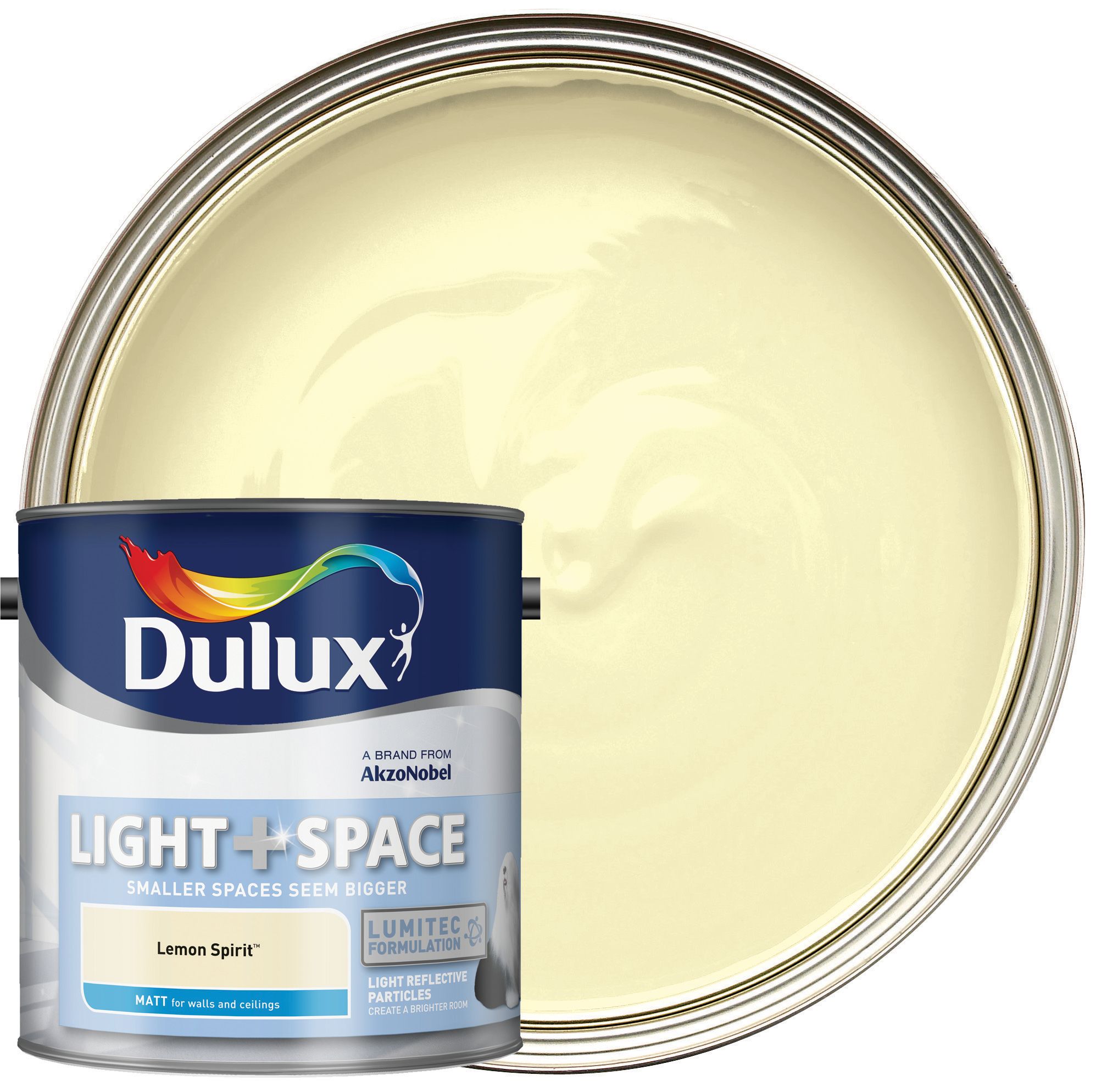 Image of Dulux Light & space Lemon spirit Matt Emulsion paint, 2.5L