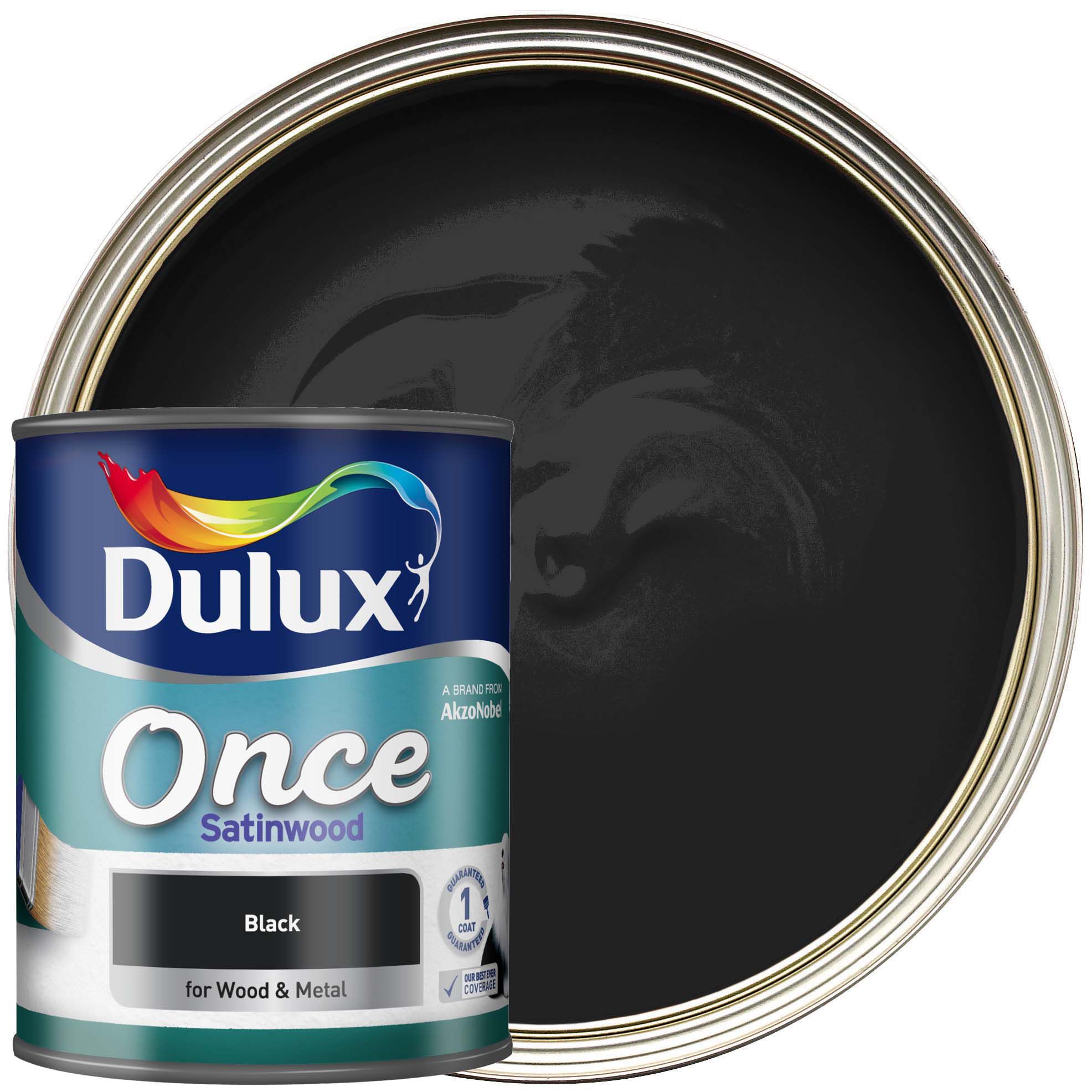 Image of Dulux Once Satinwood Paint - Black - 750ml