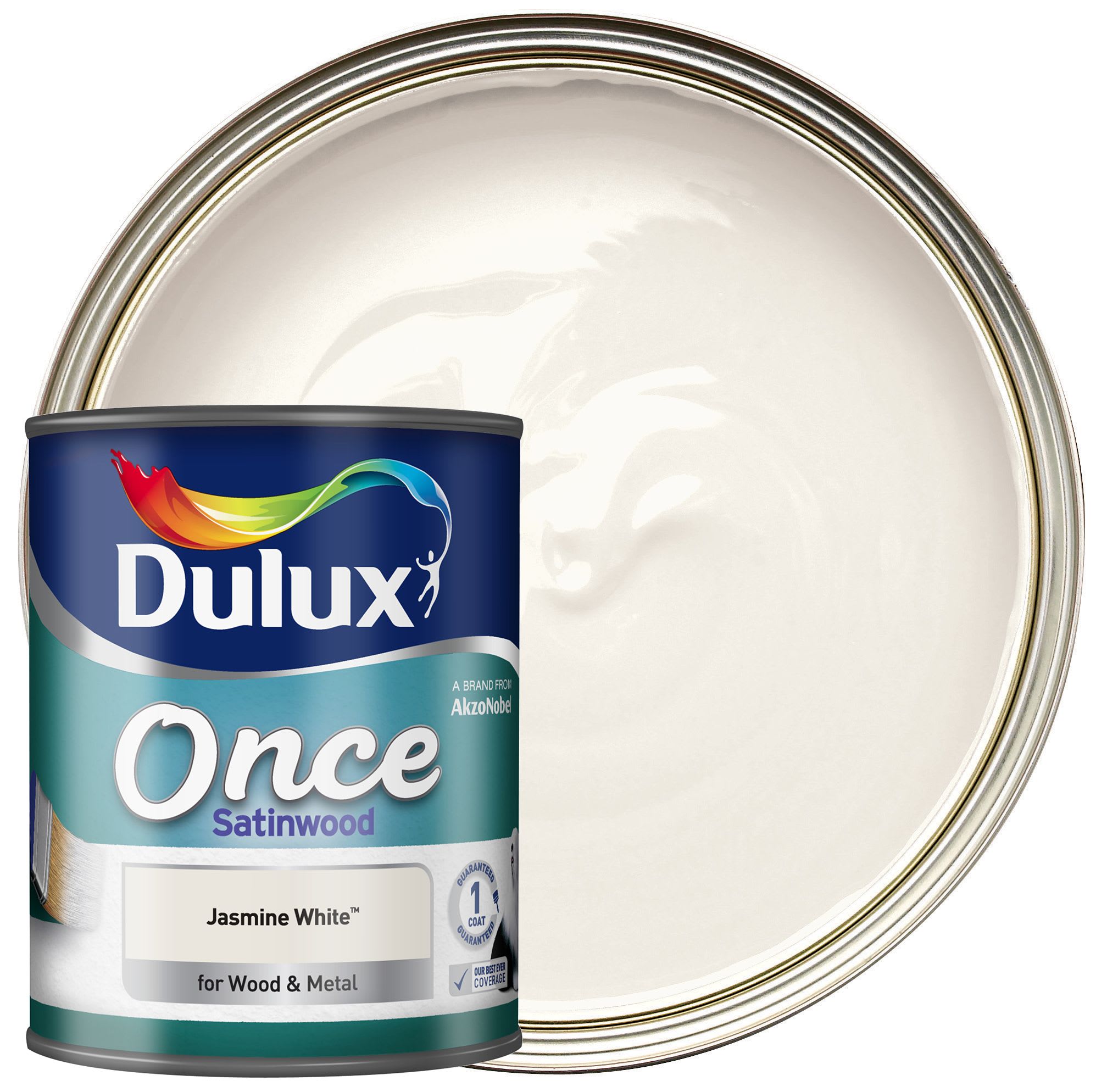 Offer Wickes Dulux Once Satinwood Jasmine White 750ml Wickes