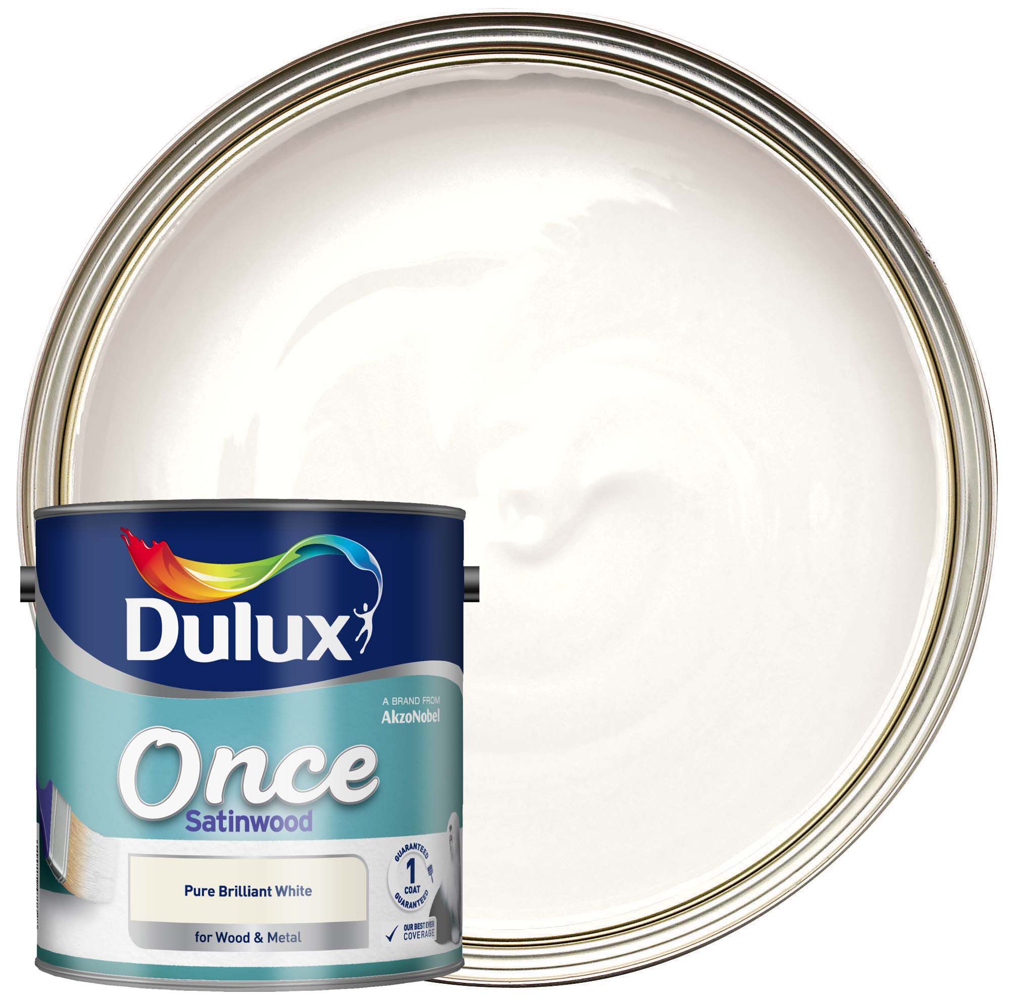Image of Dulux Once Satinwood Paint - Pure Brilliant White - 2.5L