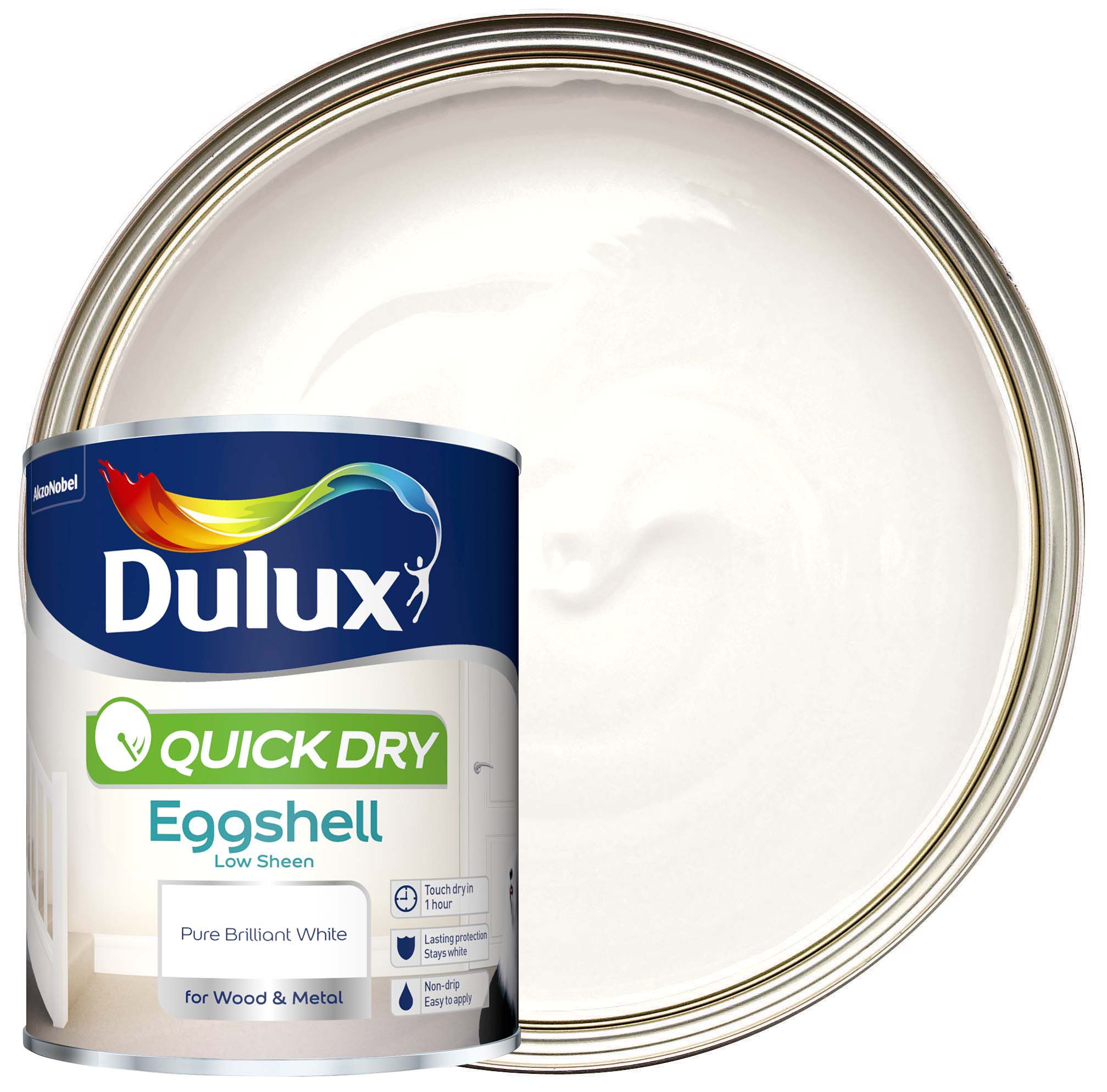 Dulux Quick Dry Eggshell Paint - Pure Brilliant White - 750ml