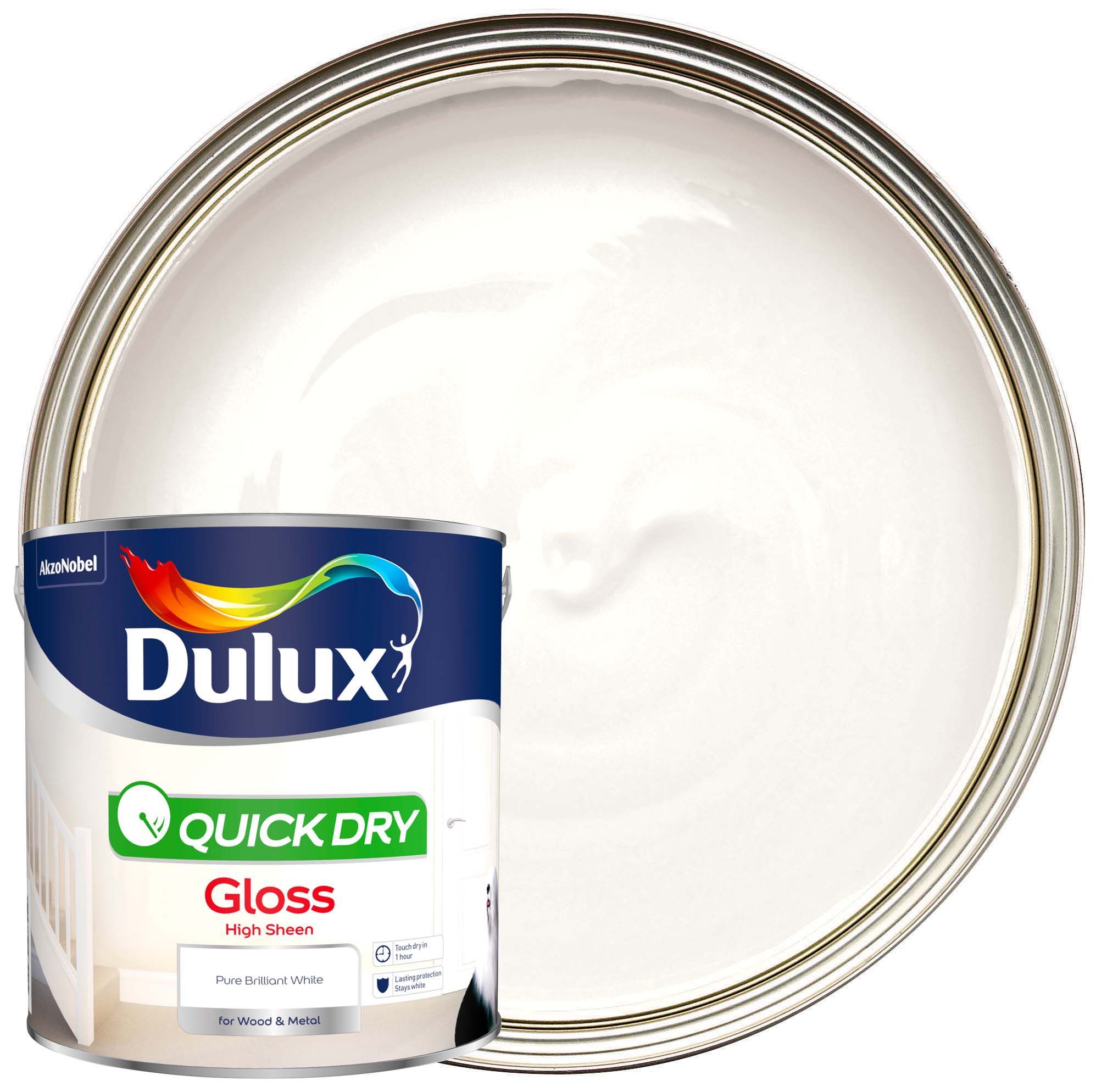 Image of Dulux Quick Dry Gloss Paint - Pure Brilliant White - 2.5L