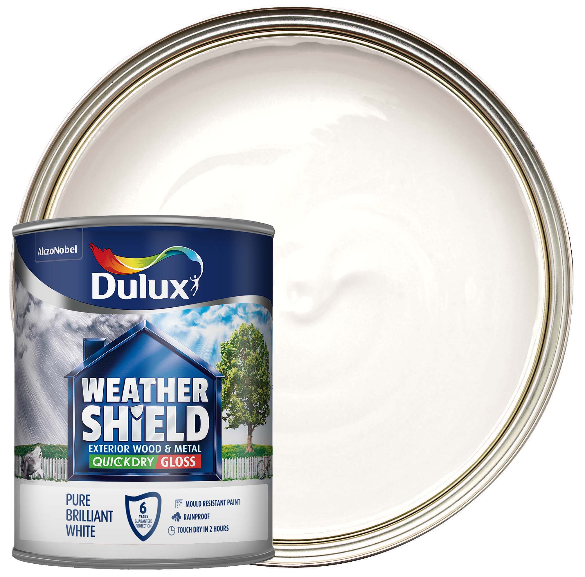 Image of Dulux Weathershield Quick Dry Gloss Paint - Pure Brilliant White - 750ml