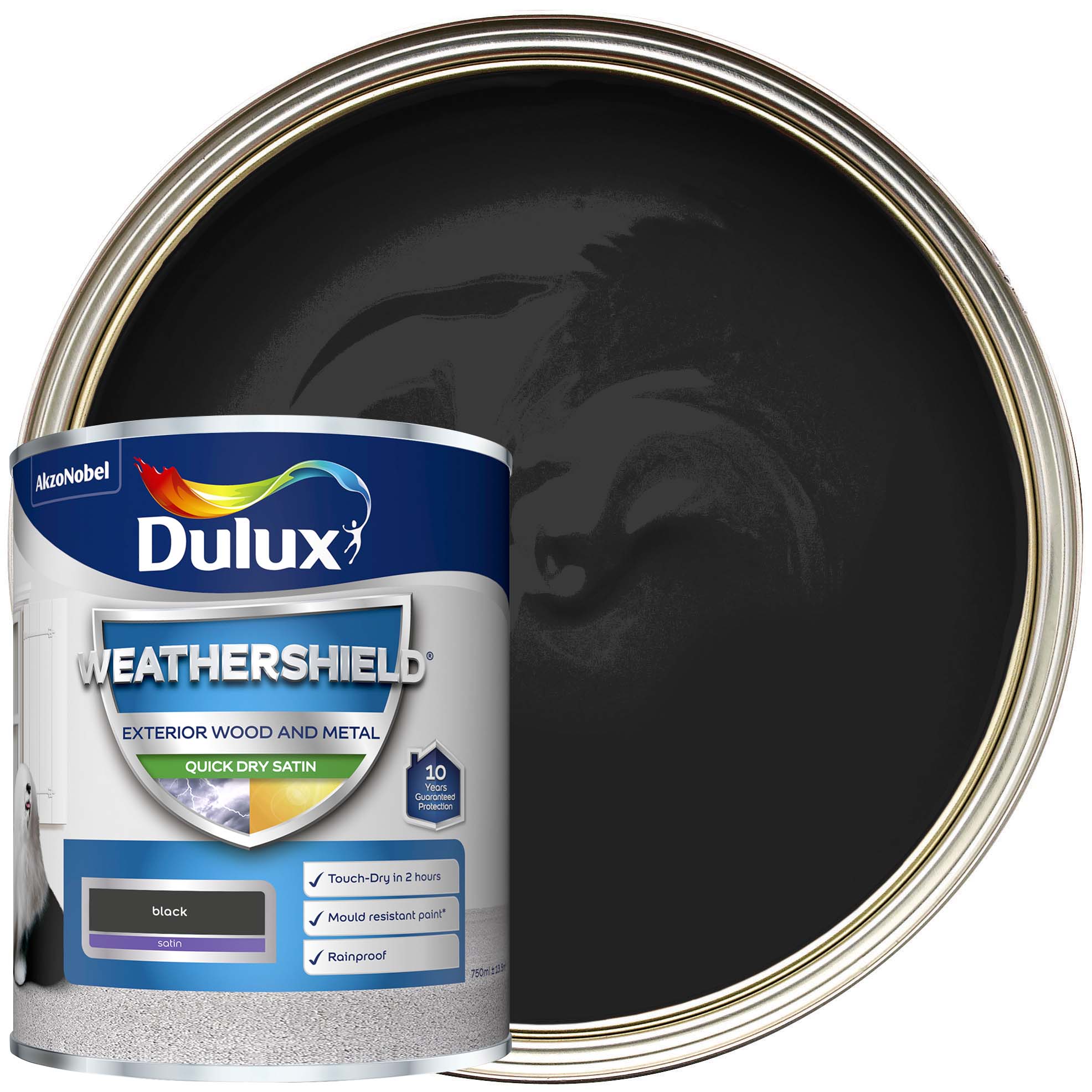 Image of Dulux Weathershield Quick Dry Satin Paint - Black - 750ml