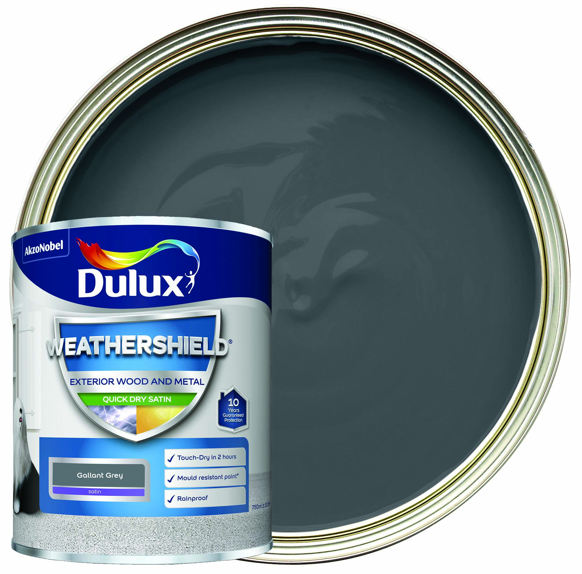 Image of Dulux Weathershield Quick Dry Satin Paint - Gallant Grey - 750ml