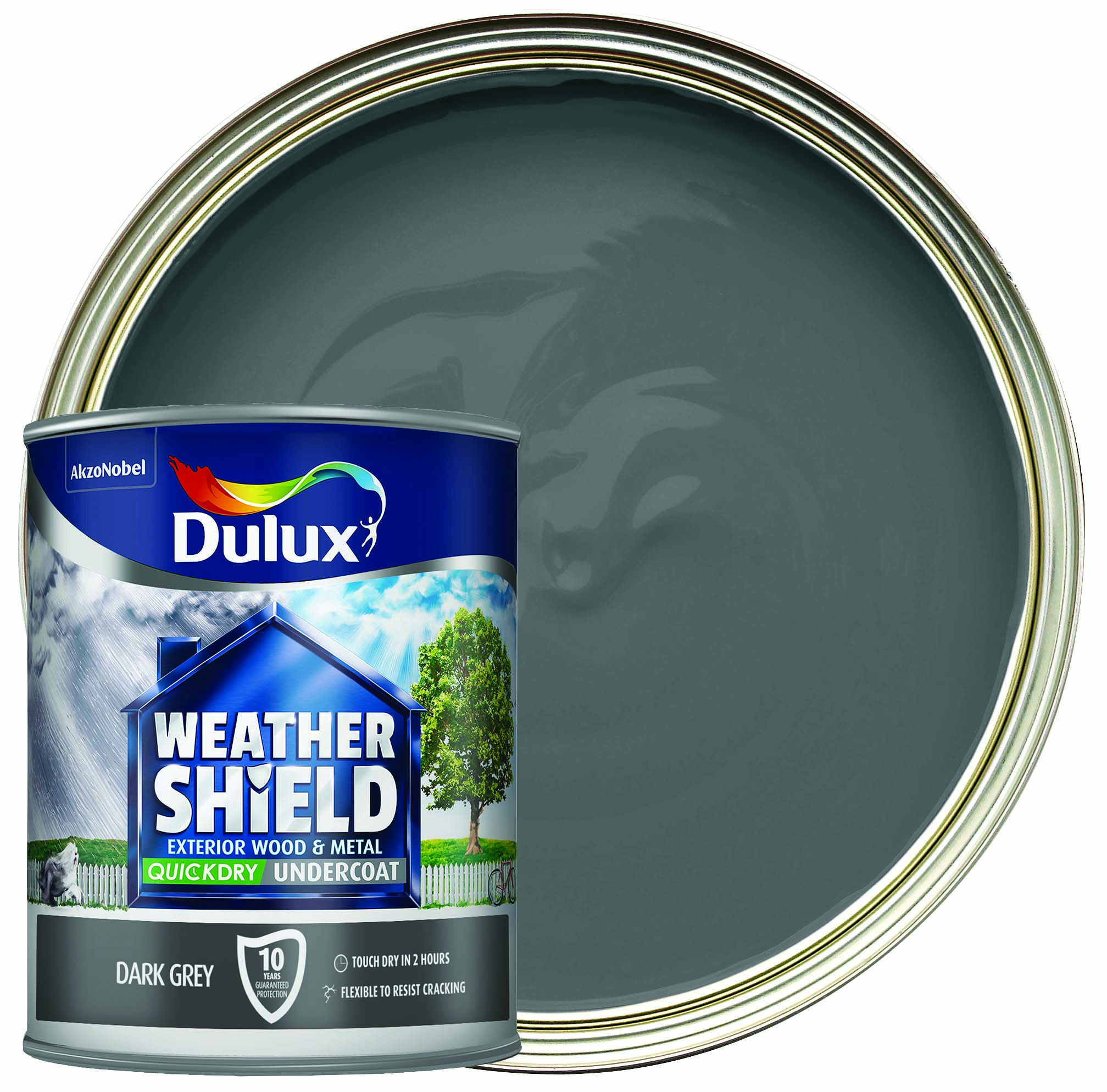 Image of Dulux Weathershield Quick Dry Undercoat Paint - Dark Grey - 750ml