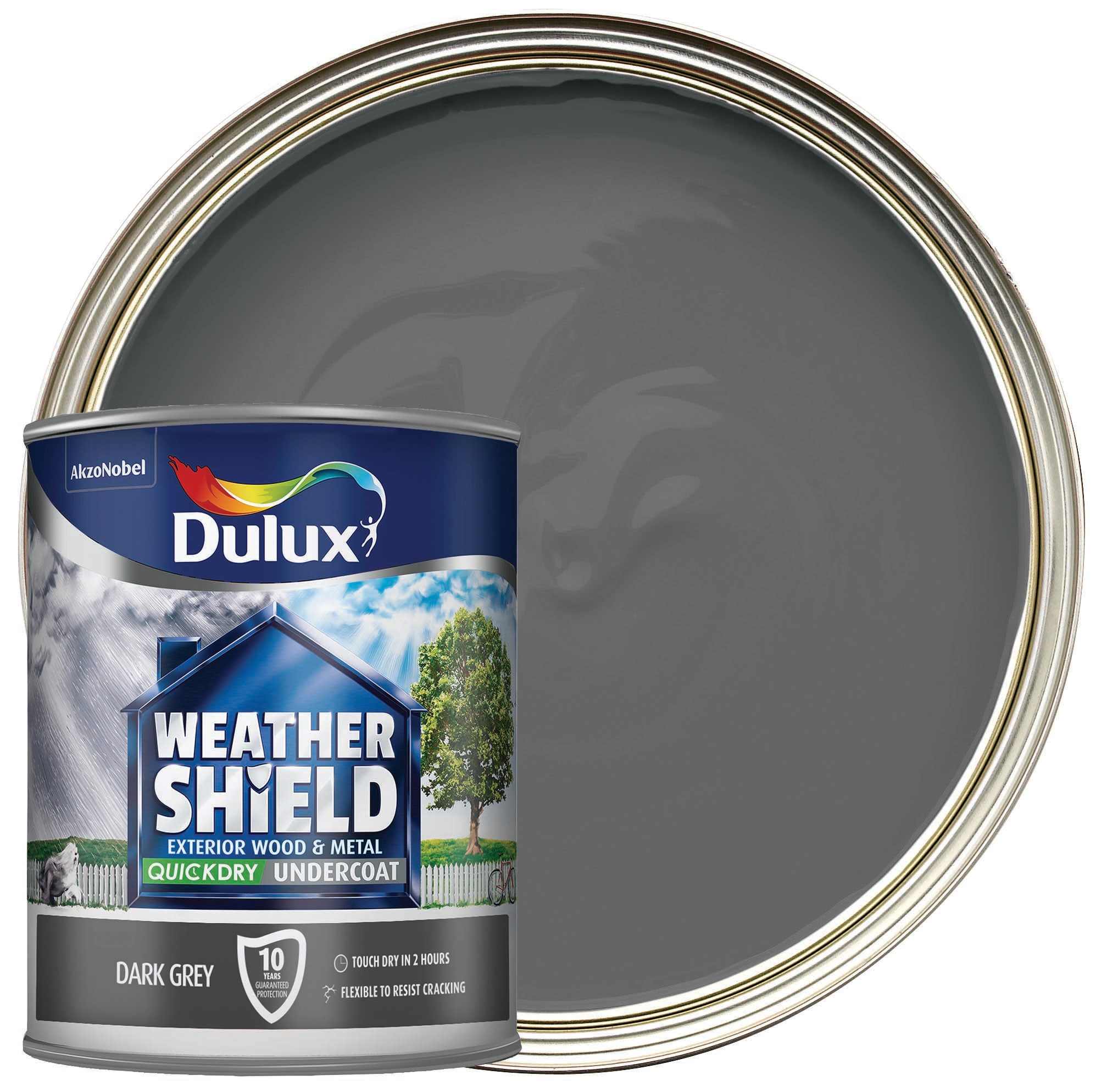 Dulux Weathershield Quick Dry Undercoat Paint Dark Grey 750ml Wickes