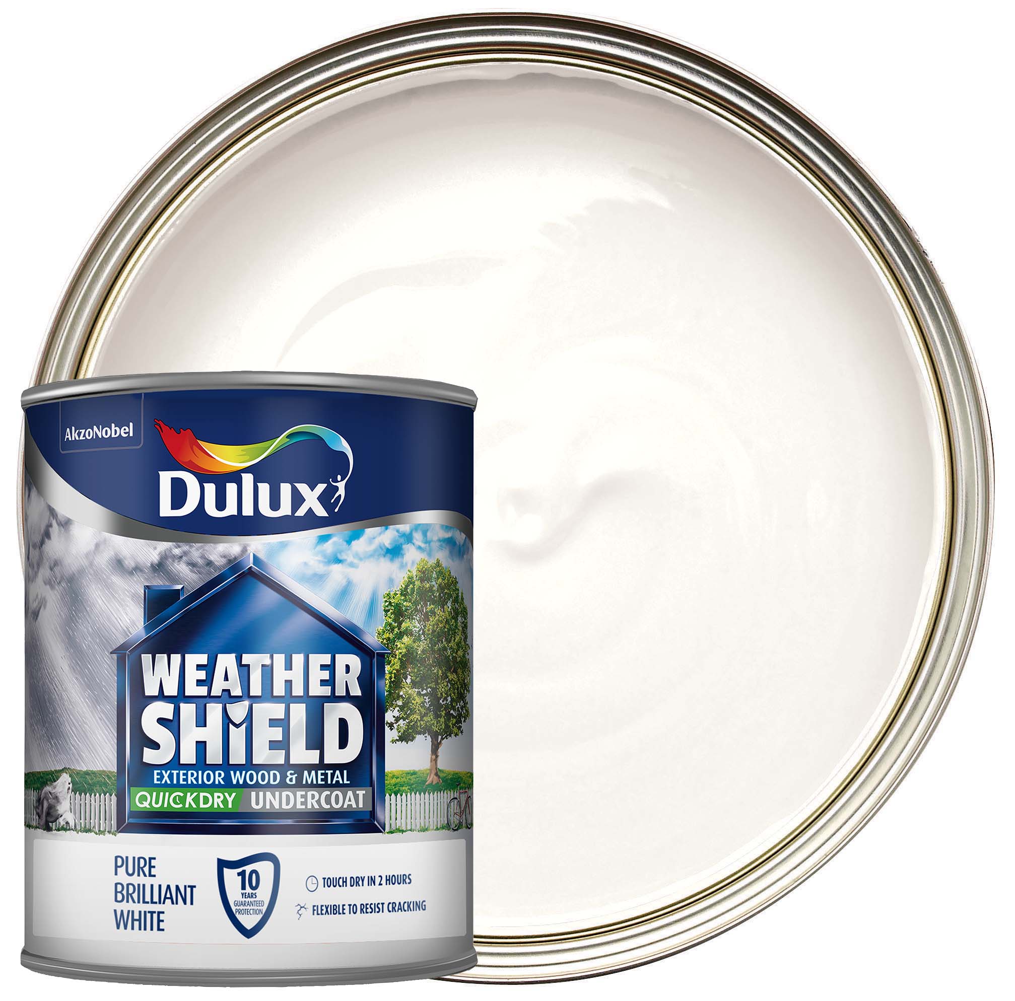 Image of Dulux Weathershield Quick Dry Undercoat Paint - Pure Brilliant White - 750ml