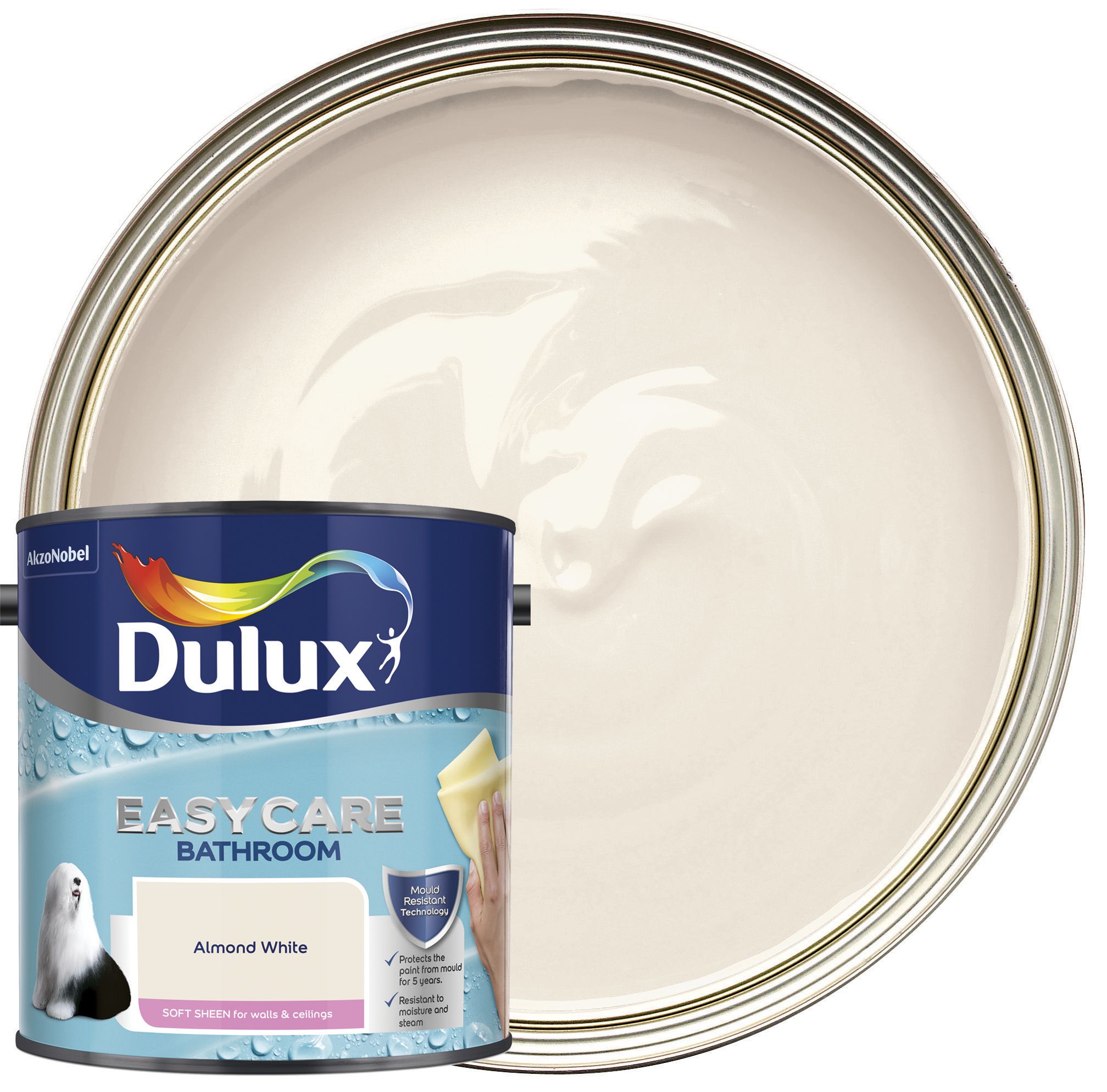 Dulux Easycare Bathroom Soft Sheen Emulsion Paint Almond White - 2.5L
