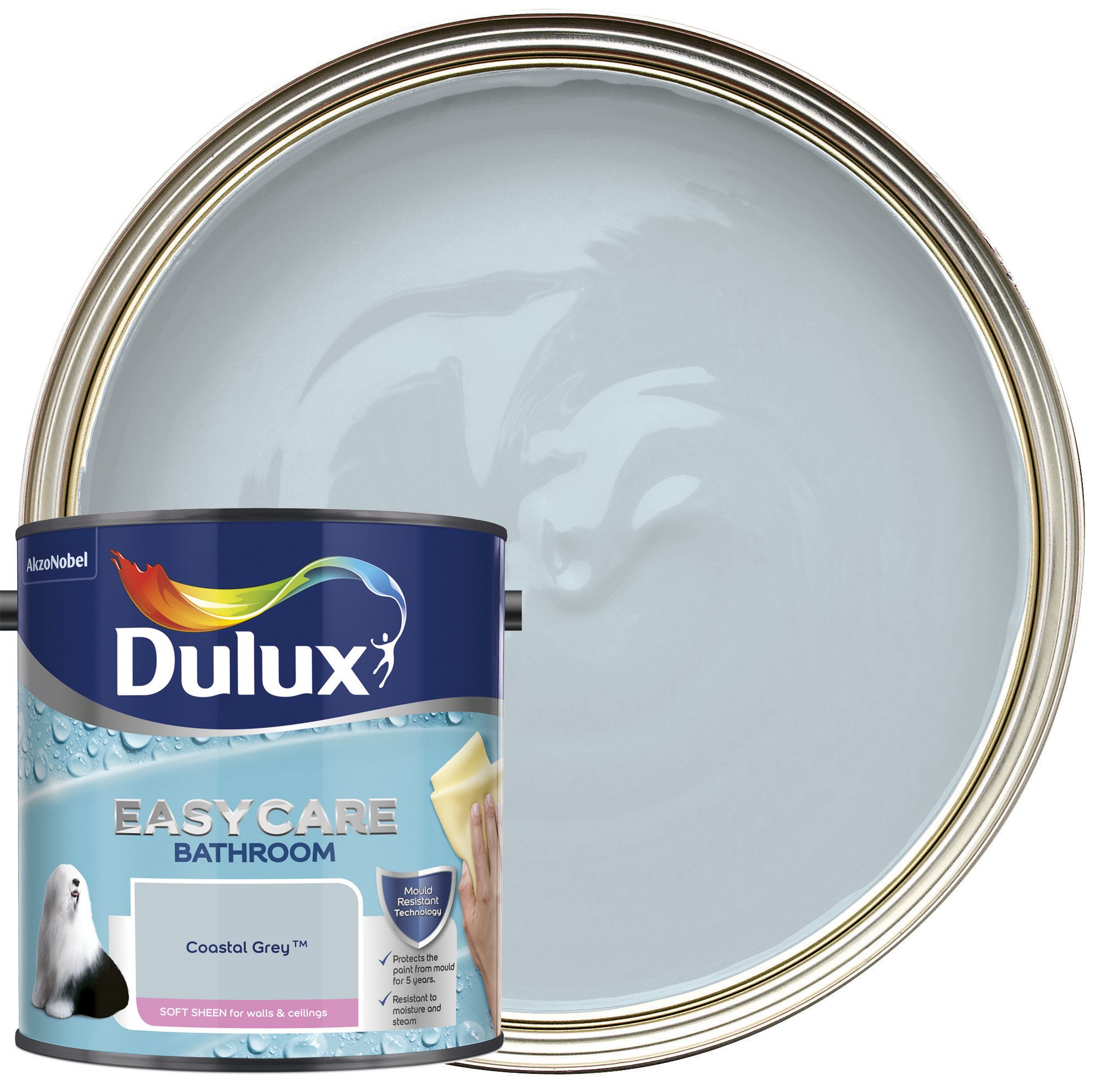 Image of Dulux Easycare Bathroom Soft Sheen Emulsion Paint - Coastal Grey - 2.5L