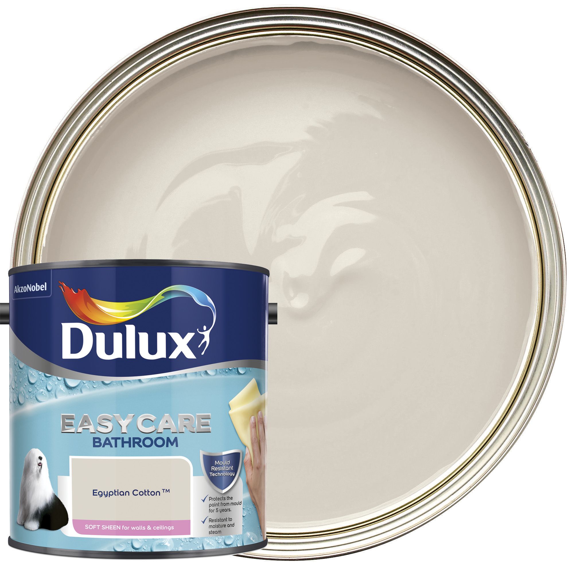 Dulux Easycare Bathroom Soft Sheen Emulsion Paint - Egyptian Cotton - 2.5L