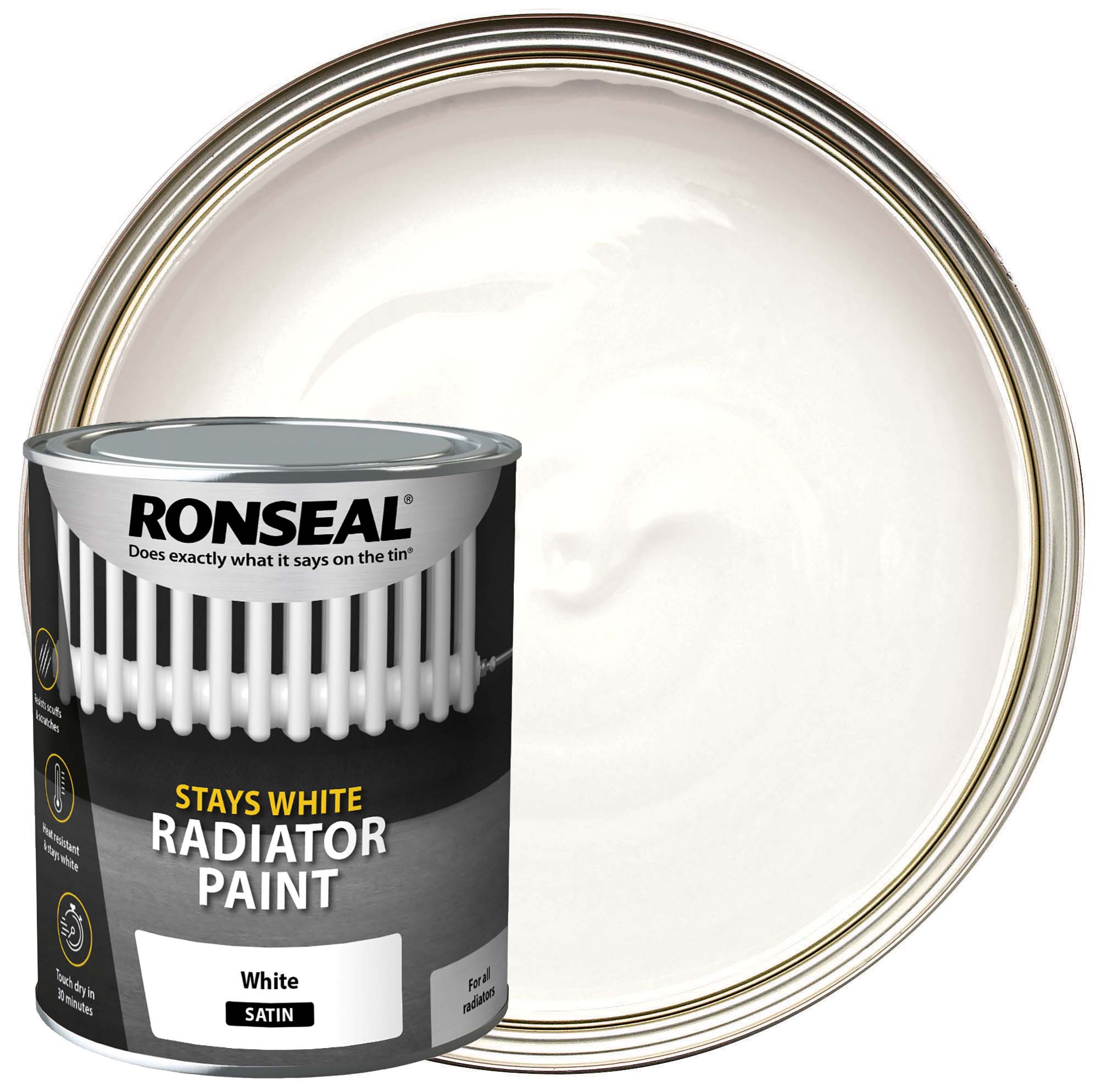 Image of Ronseal Stays White Radiator Paint White Satin 750ml