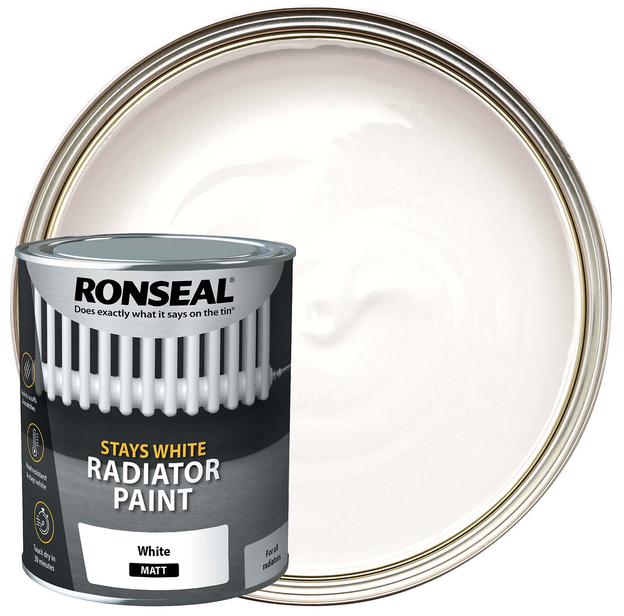Image of Ronseal Stays White Radiator Paint White Matt 750ml