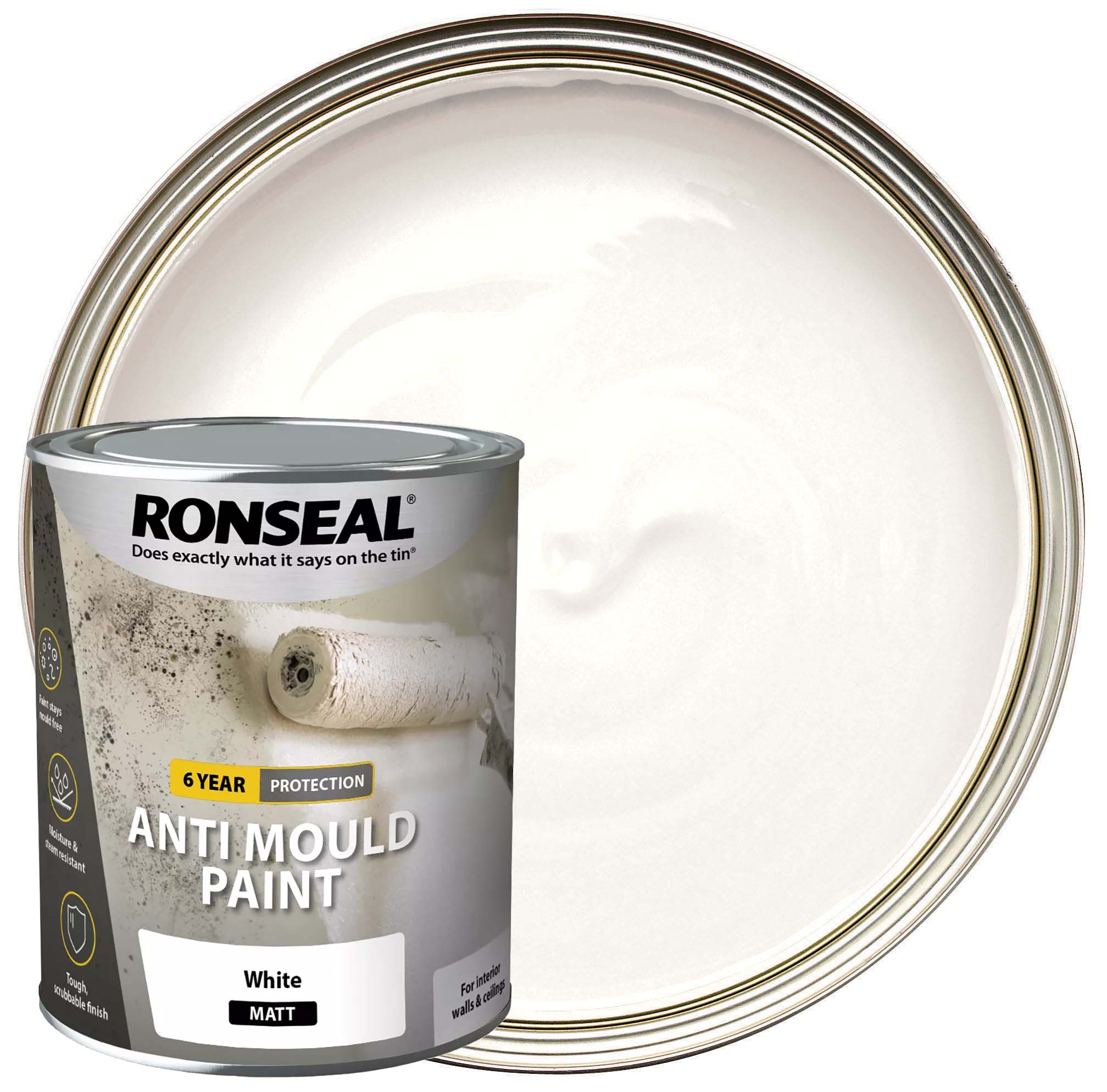 Image of Ronseal 6 Year Anti Mould Paint White Matt 750ml