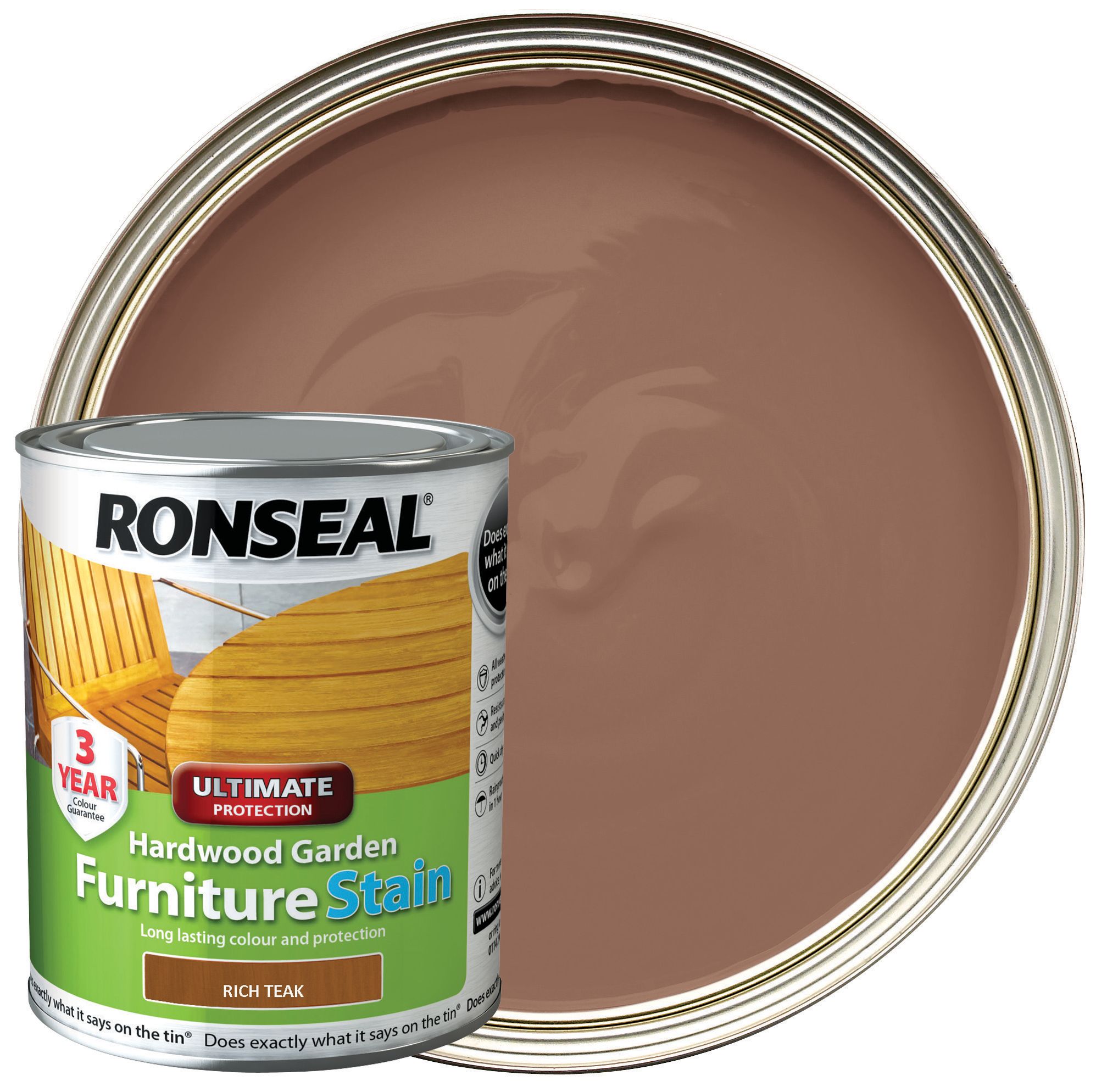 Image of Ronseal Ultimate Protection Hardwood Garden Furniture Stain - Rich Teak 750ml