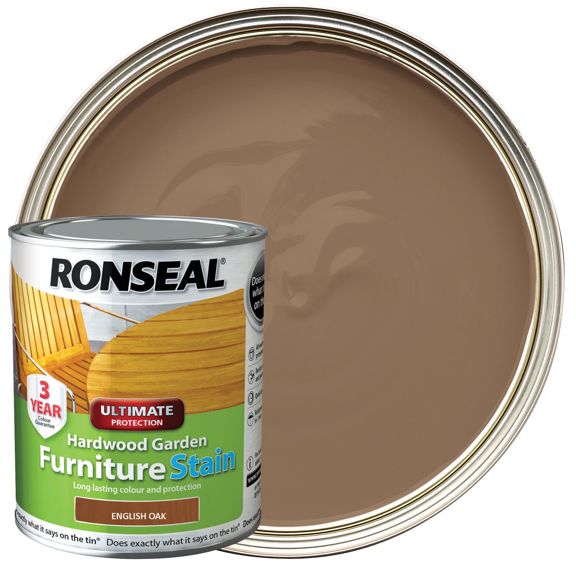 Image of Ronseal Ultimate Protection Hardwood Garden Furniture Stain - English Oak 750ml